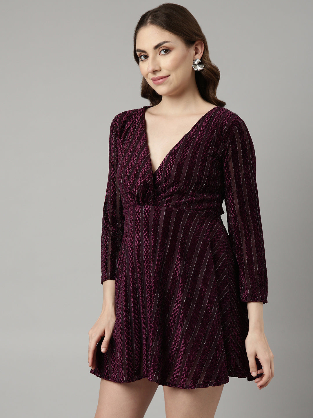Women's Purple Striped Fit and Flare Dress