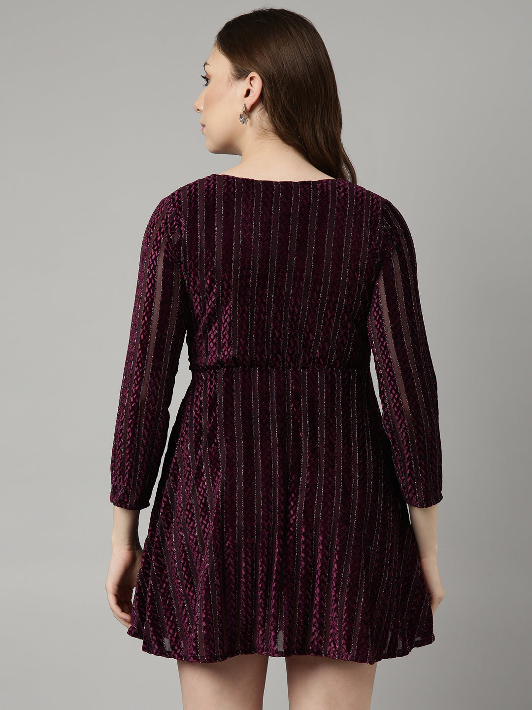 Women's Purple Striped Fit and Flare Dress