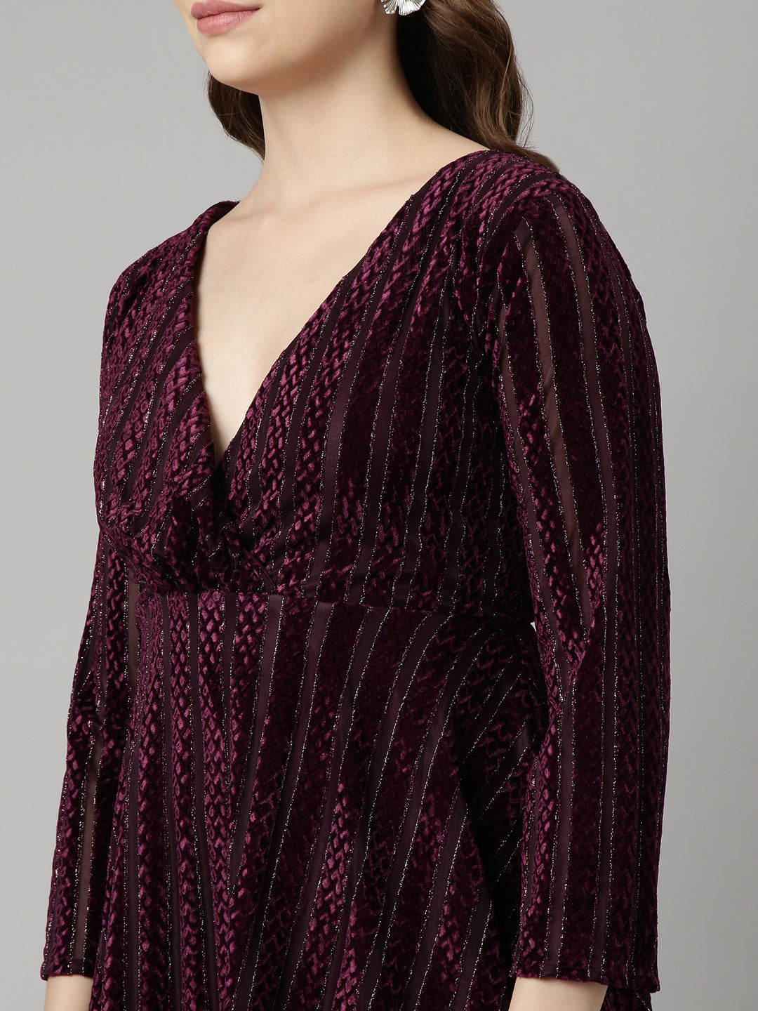 Women's Purple Striped Fit and Flare Dress