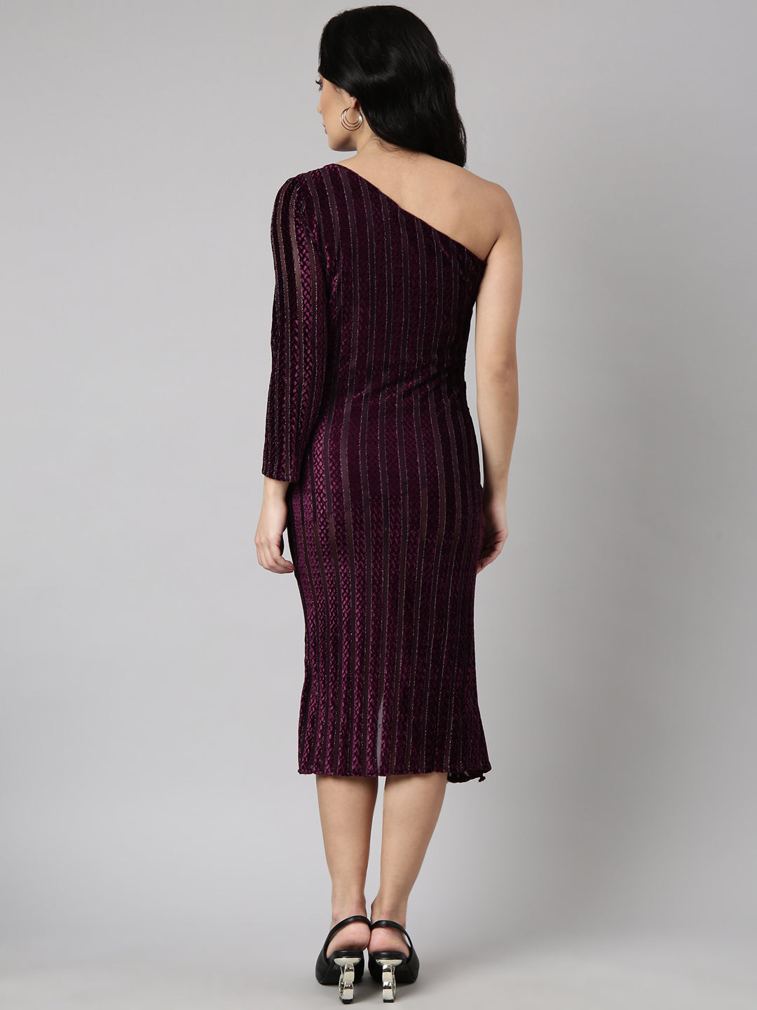 Women Purple Striped Wrap Dress