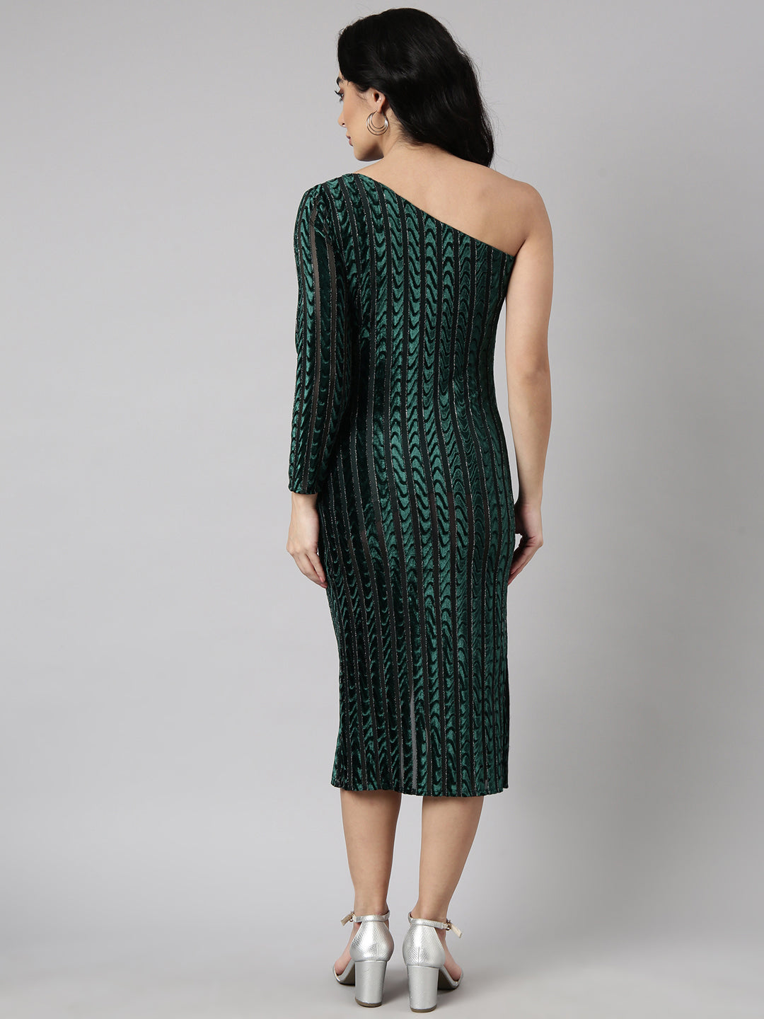 Women Green Striped Wrap Dress