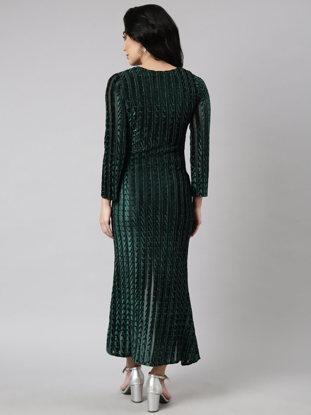 Women Green Striped Wrap Dress