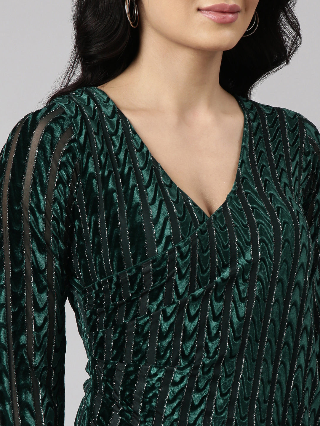 Women Green Striped Wrap Dress