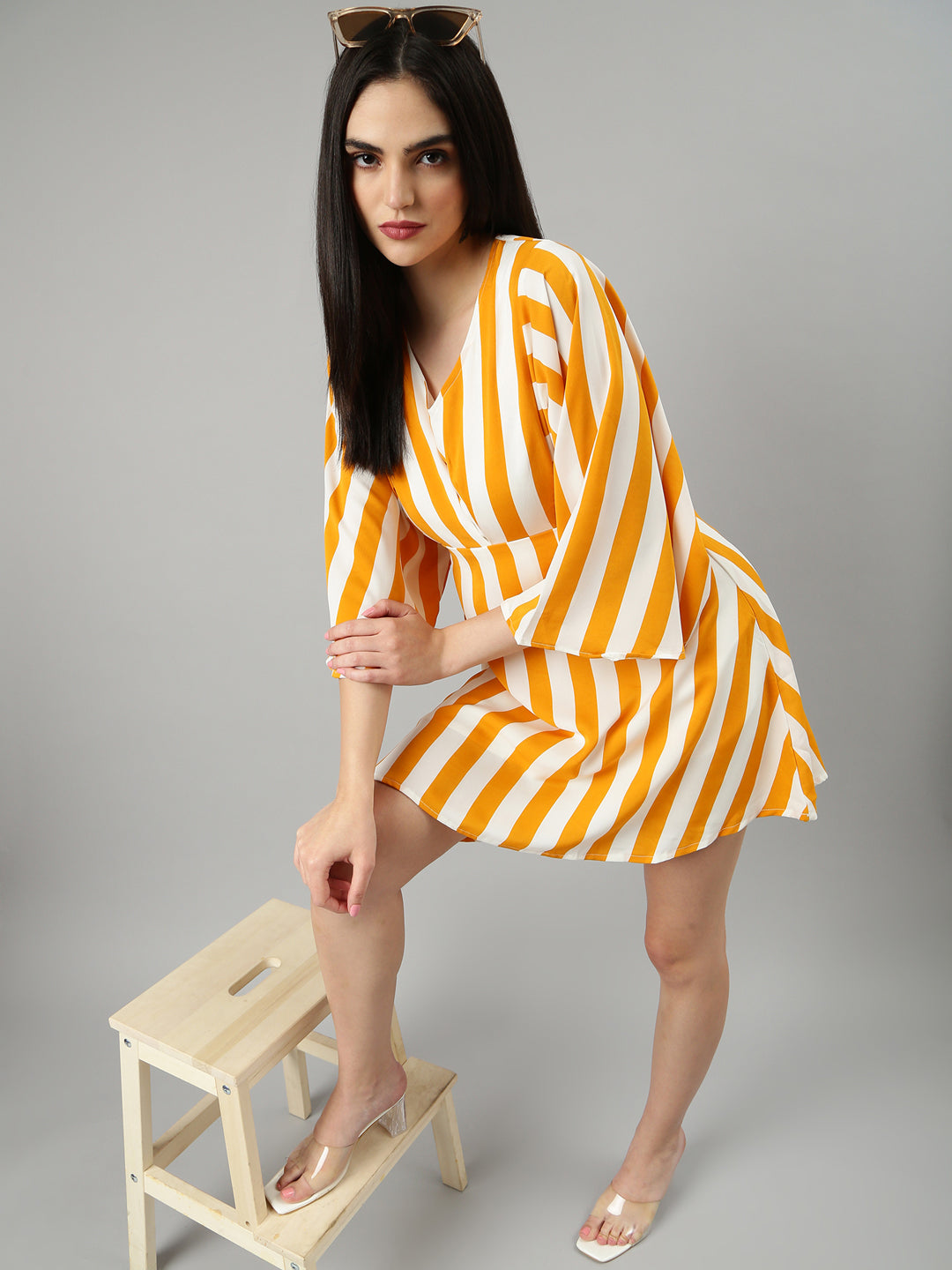 Women Mustard Striped A-Line Dress