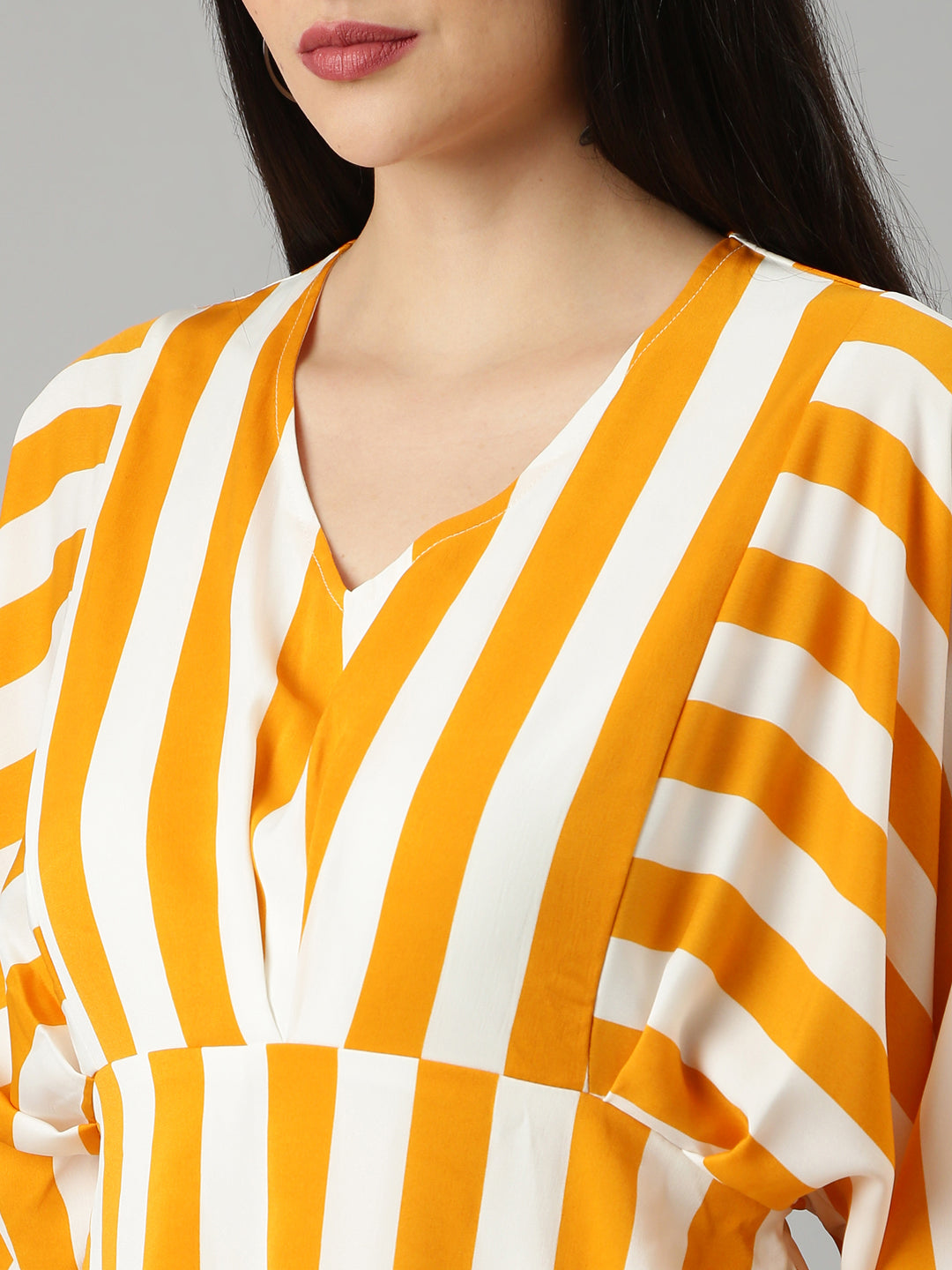 Women Mustard Striped A-Line Dress