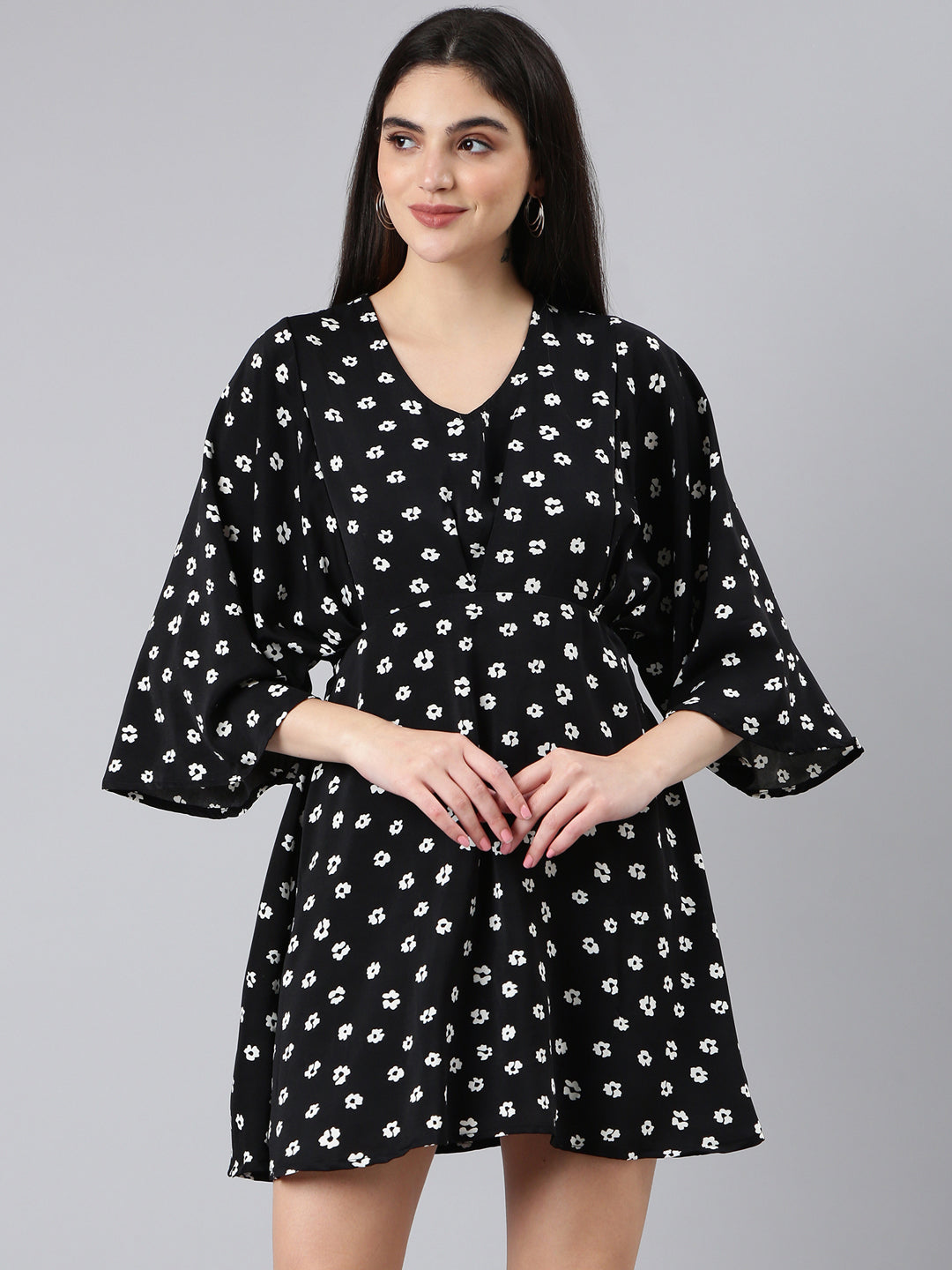 Women Black Floral A-Line Dress