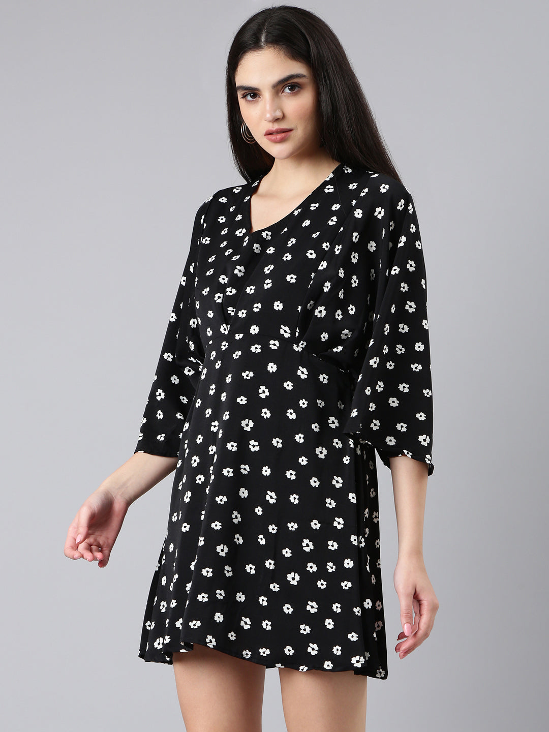 Women Black Floral A-Line Dress