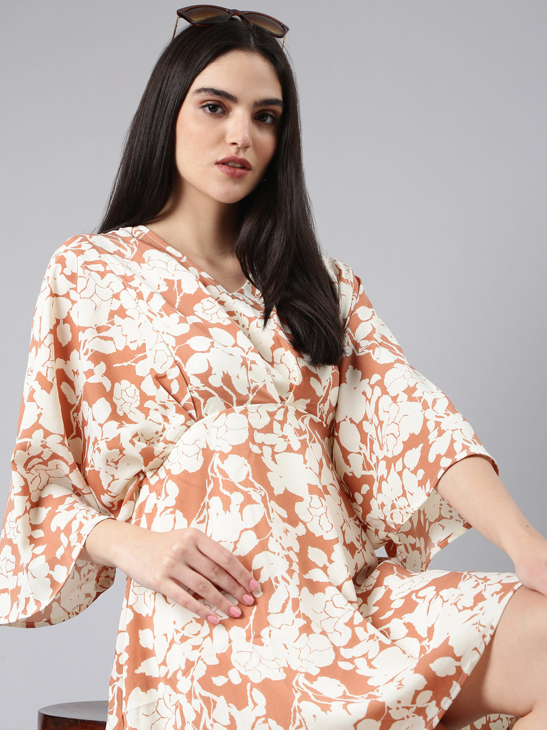 Women Rust Floral A-Line Dress