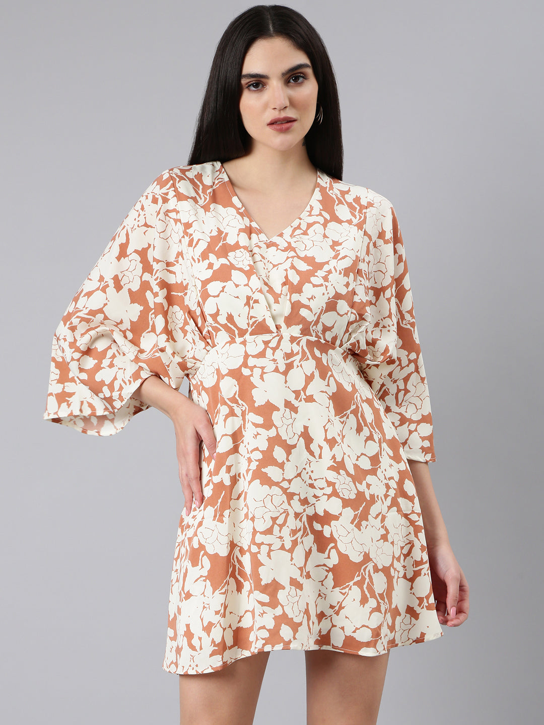 Women Rust Floral A-Line Dress