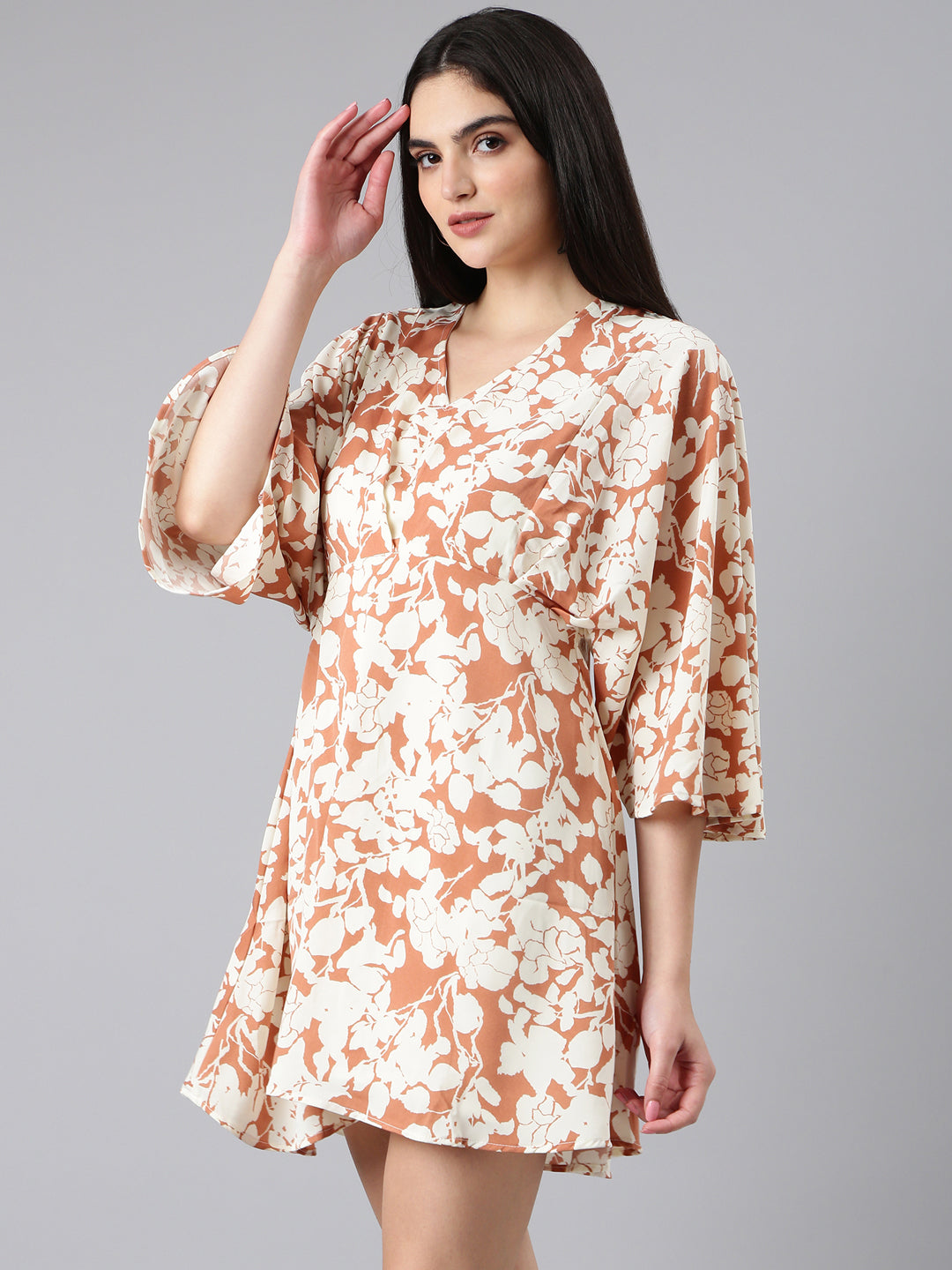 Women Rust Floral A-Line Dress