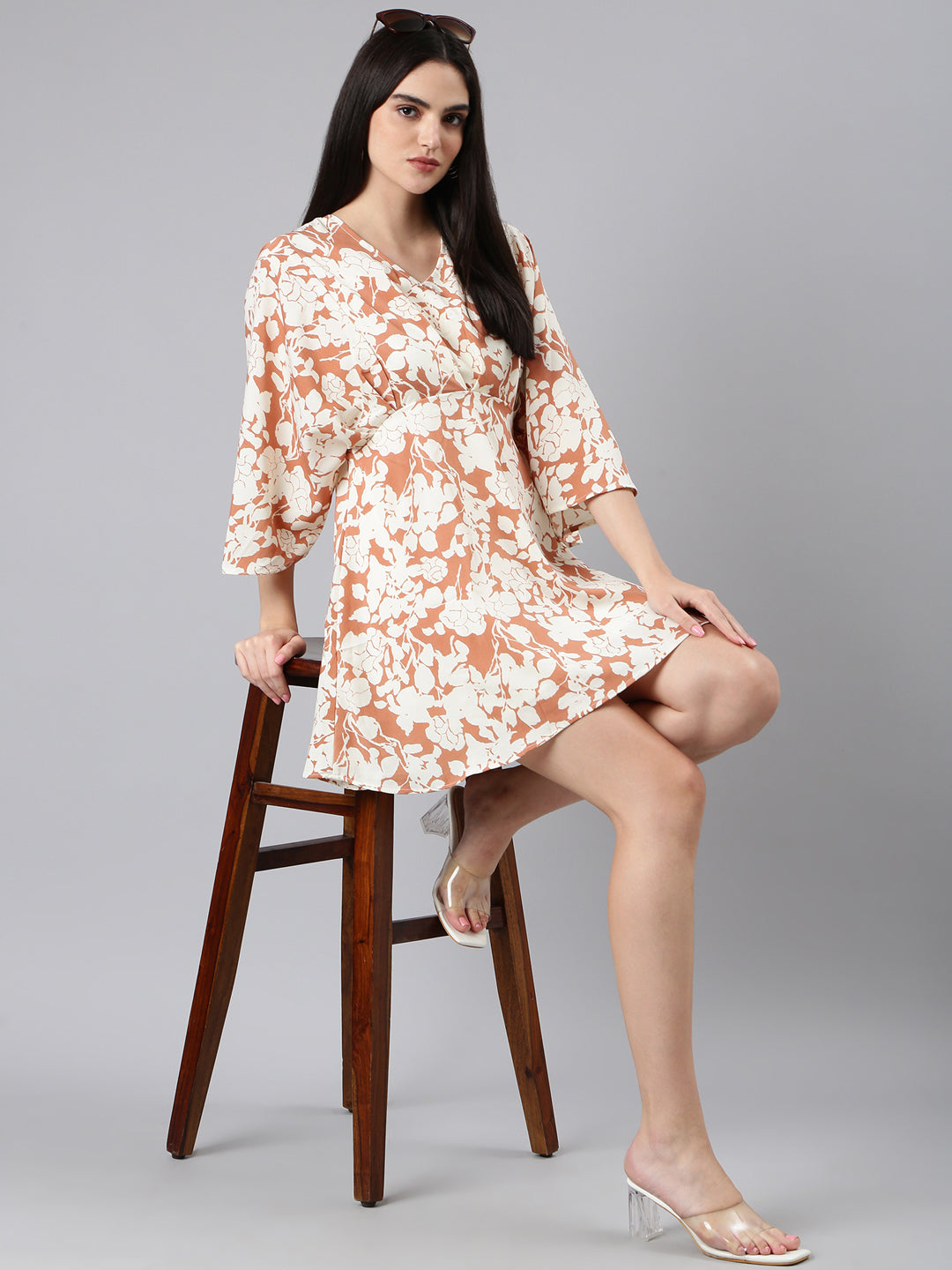 Women Rust Floral A-Line Dress