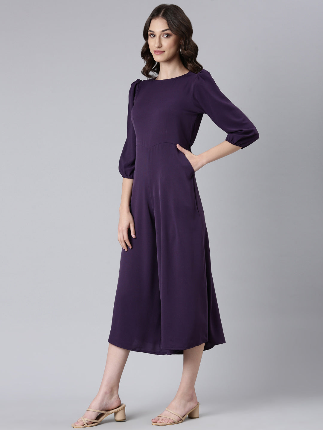 Women Violet Solid Jumpsuit