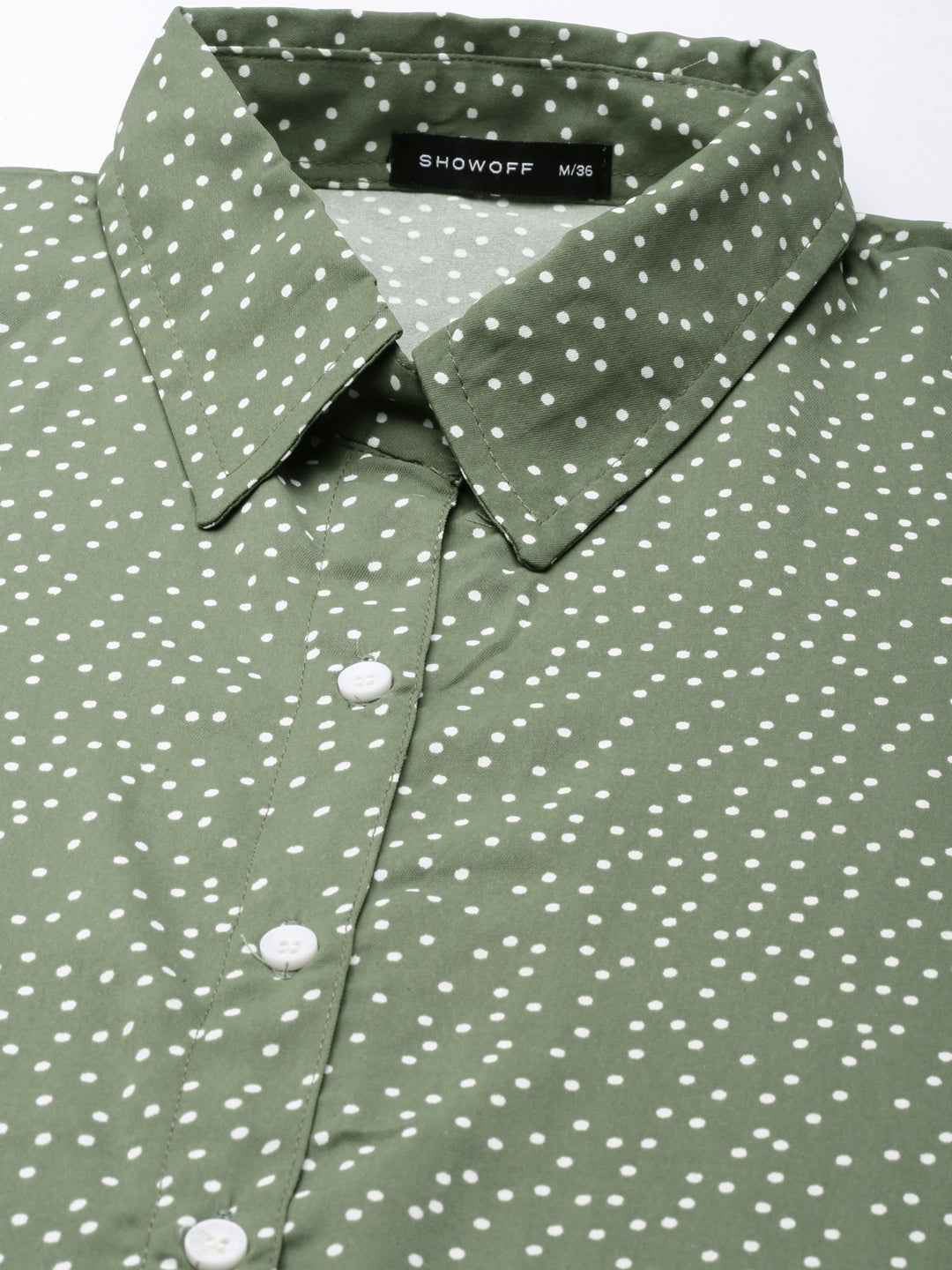 Women Olive Polka Dots Shirt Dress