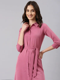 Women's Mauve Belted Georgette Shirt Style Midi Dress