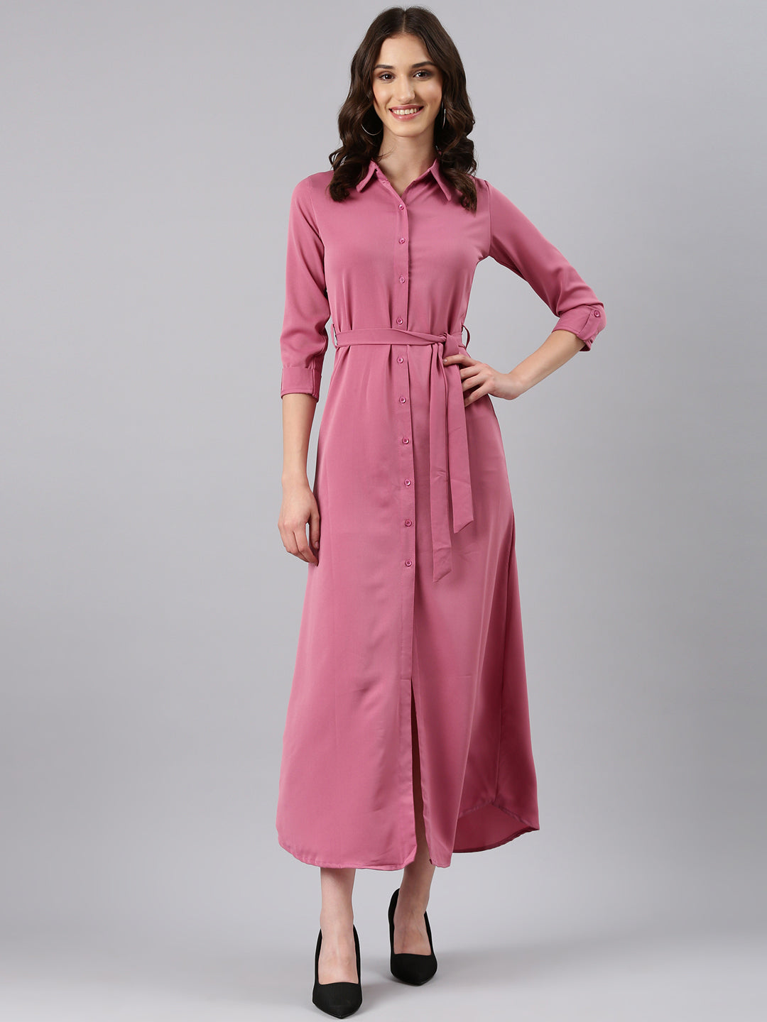 Women Mauve Solid Shirt Dress