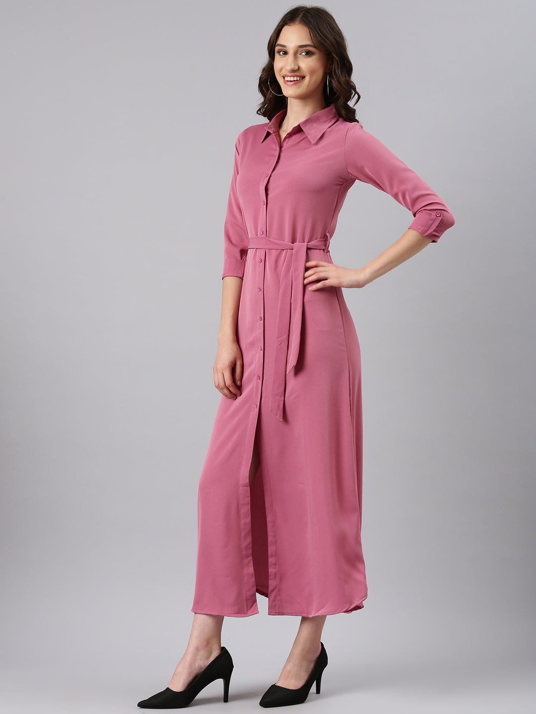 Women Mauve Solid Shirt Dress