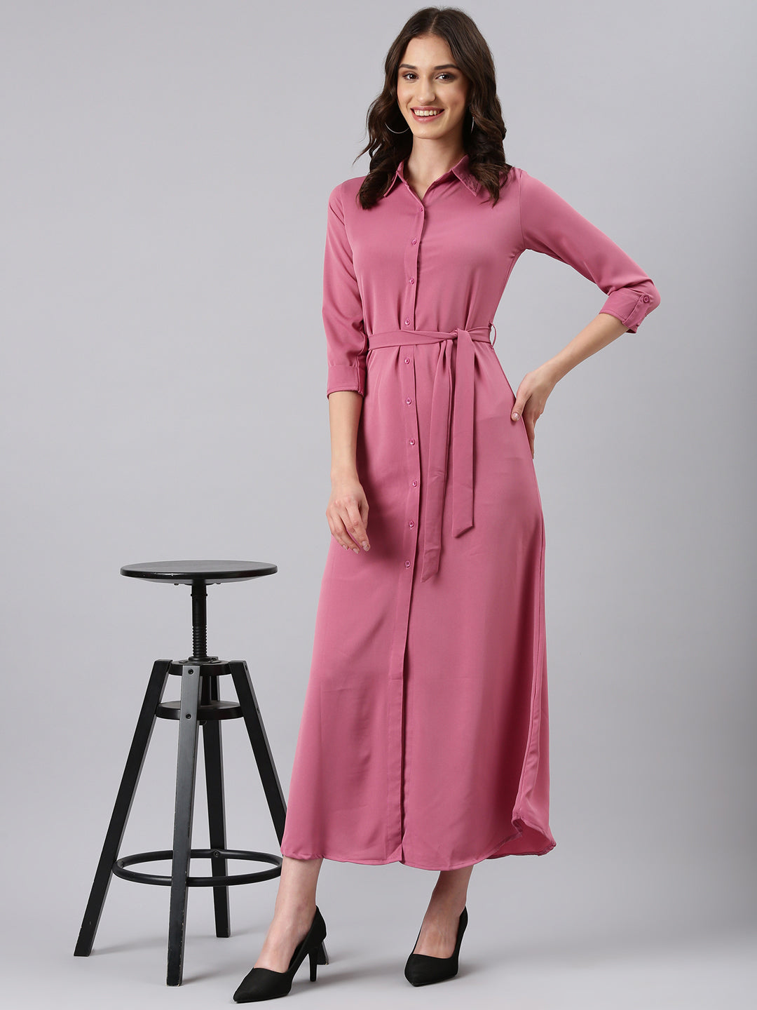 Women Mauve Solid Shirt Dress