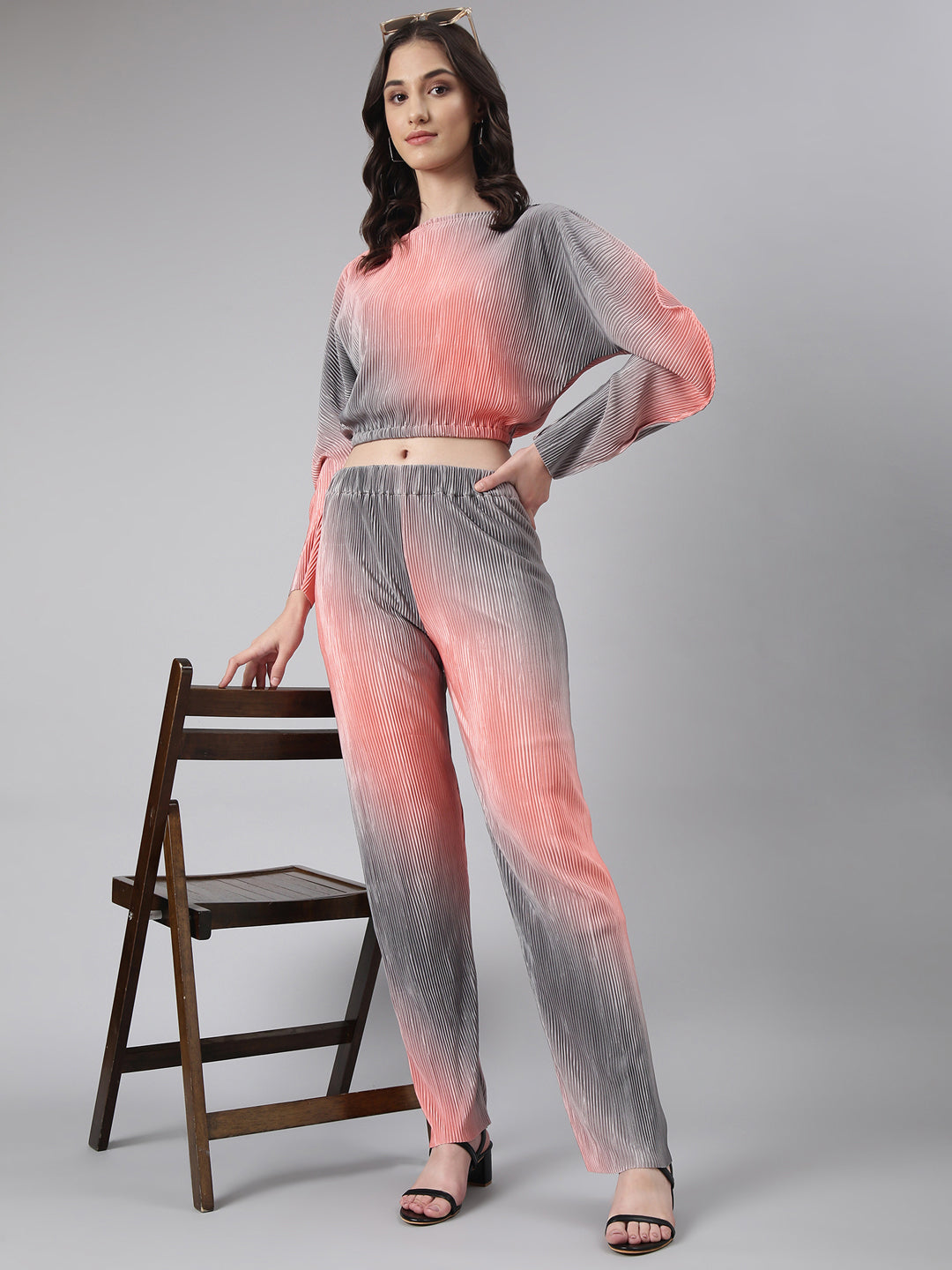 Women's Coral Boat Neck Coral Dyed Co-Ords