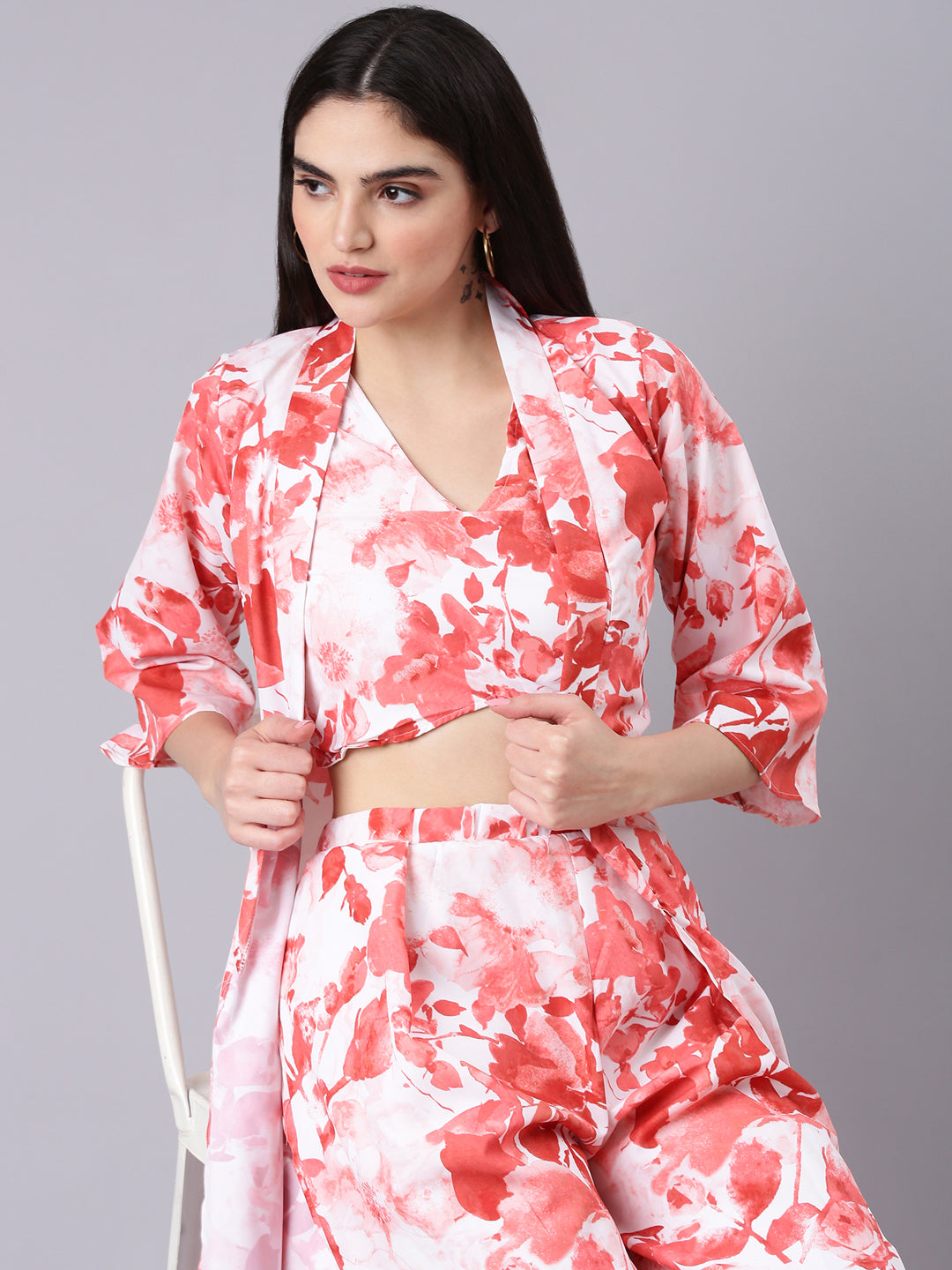 Women's White Tie Dye Co-Ords with Jacket & Flared Palazzos