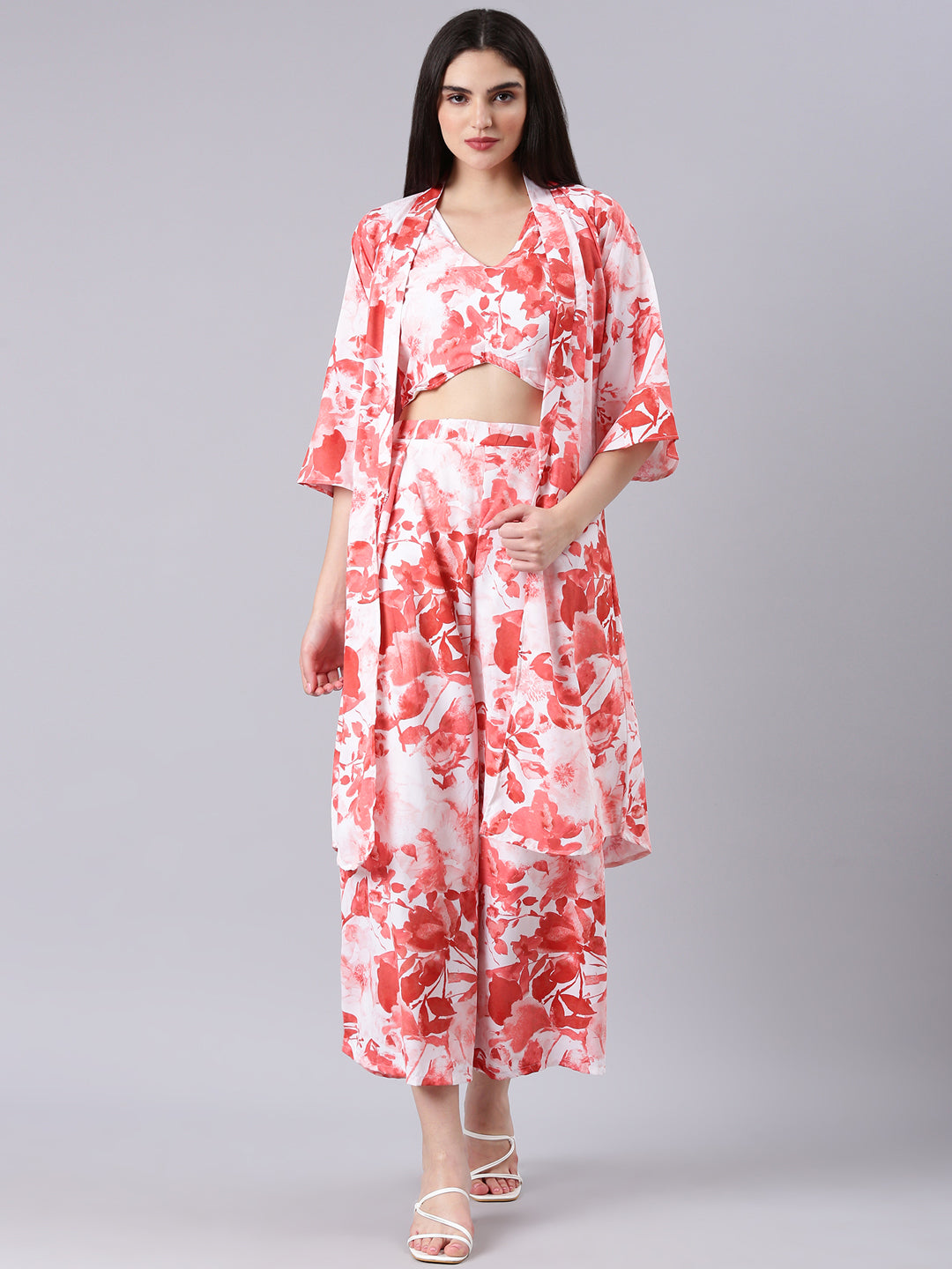 Women's White Tie Dye Co-Ords with Jacket & Flared Palazzos