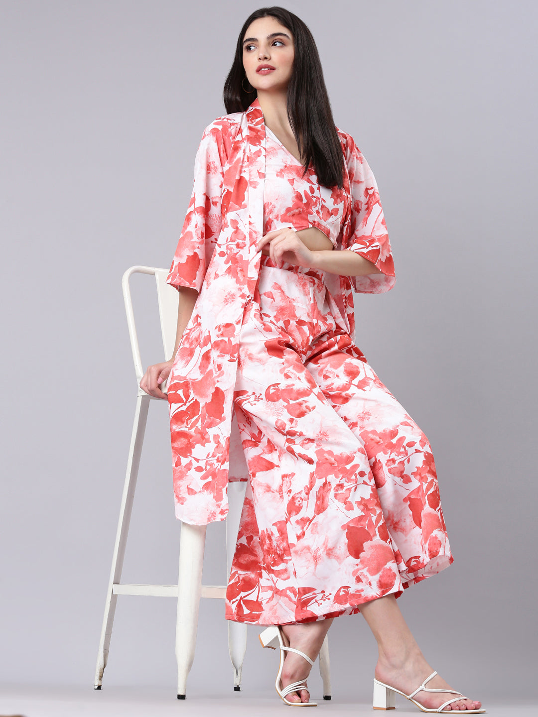 Women's White Tie Dye Co-Ords with Jacket & Flared Palazzos