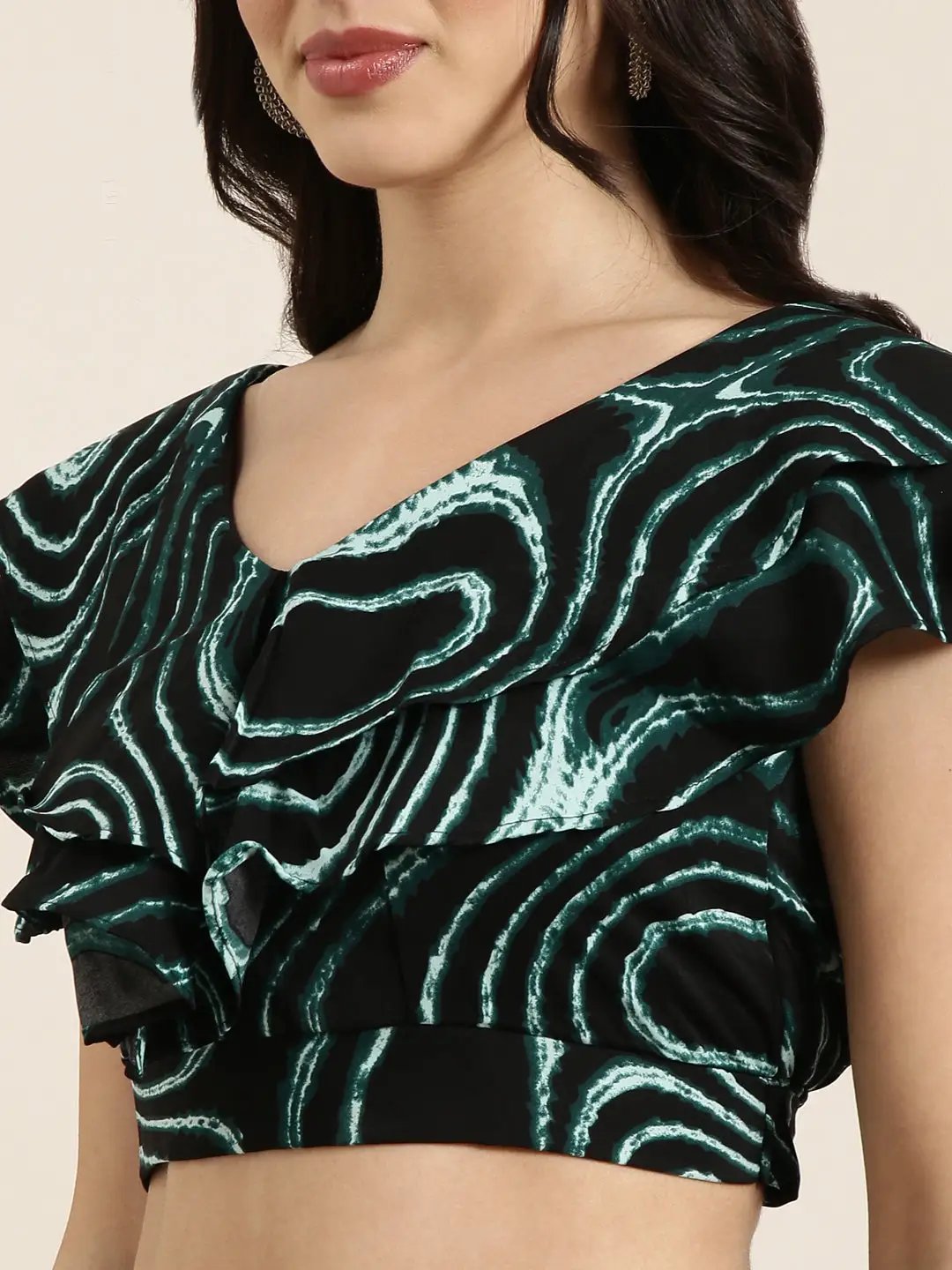 Women's Black Printed Crop Top With Palazzos Co-Ords