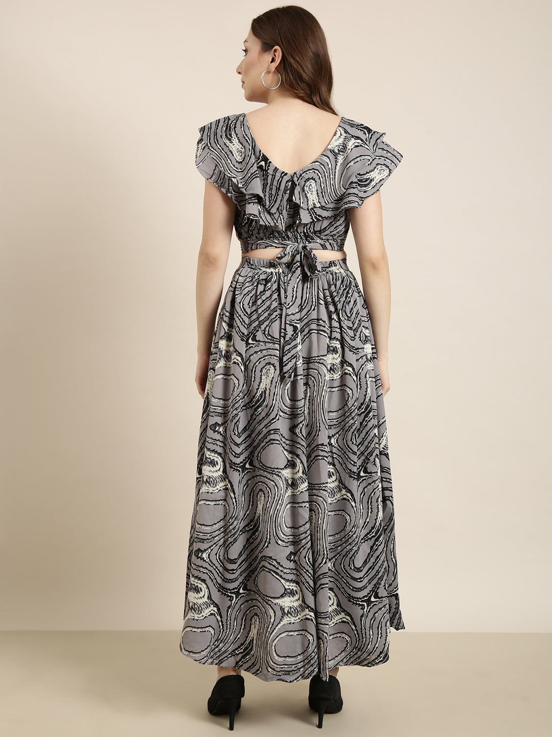 Women Grey Printed Top & Palazzos Set