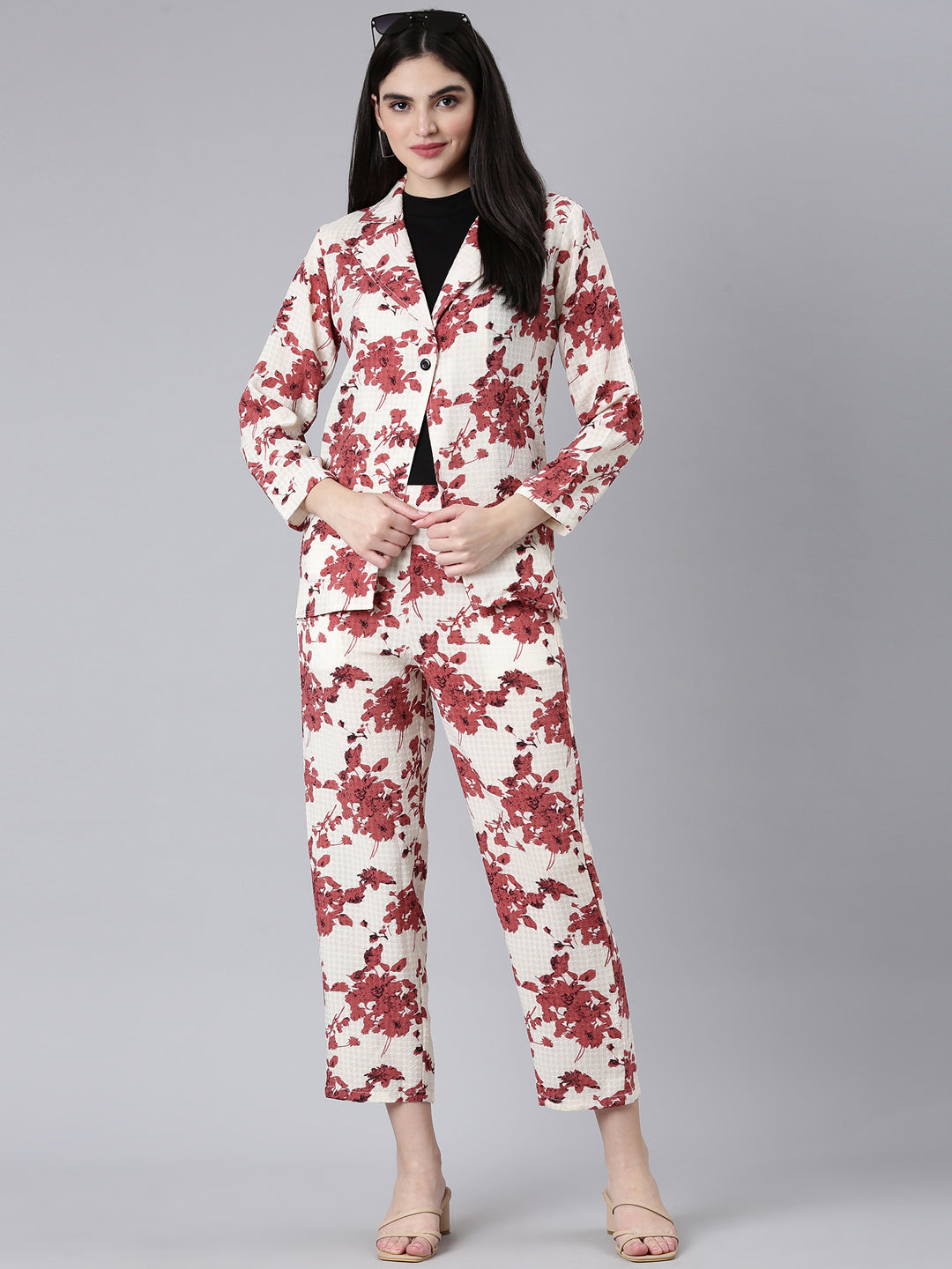 Women Cream Printed Co-Ords