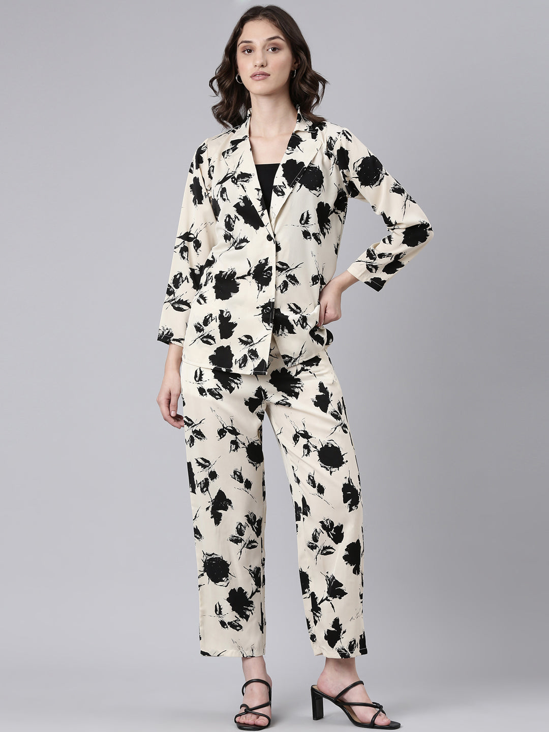 Women Cream Printed Co-Ords