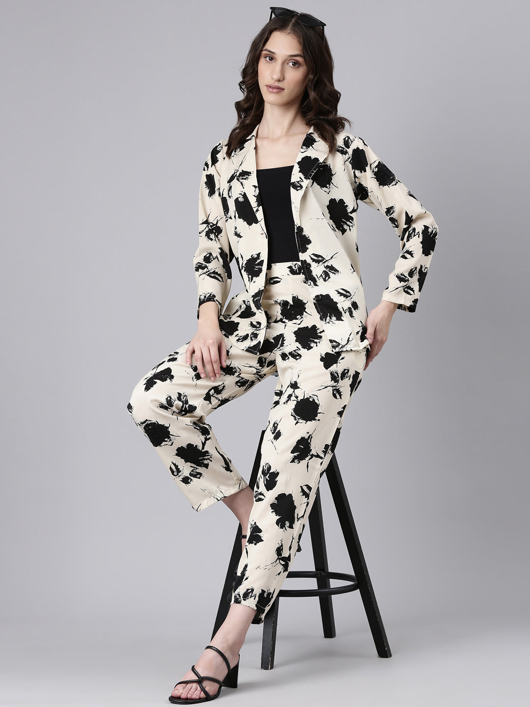 Women Cream Printed Co-Ords