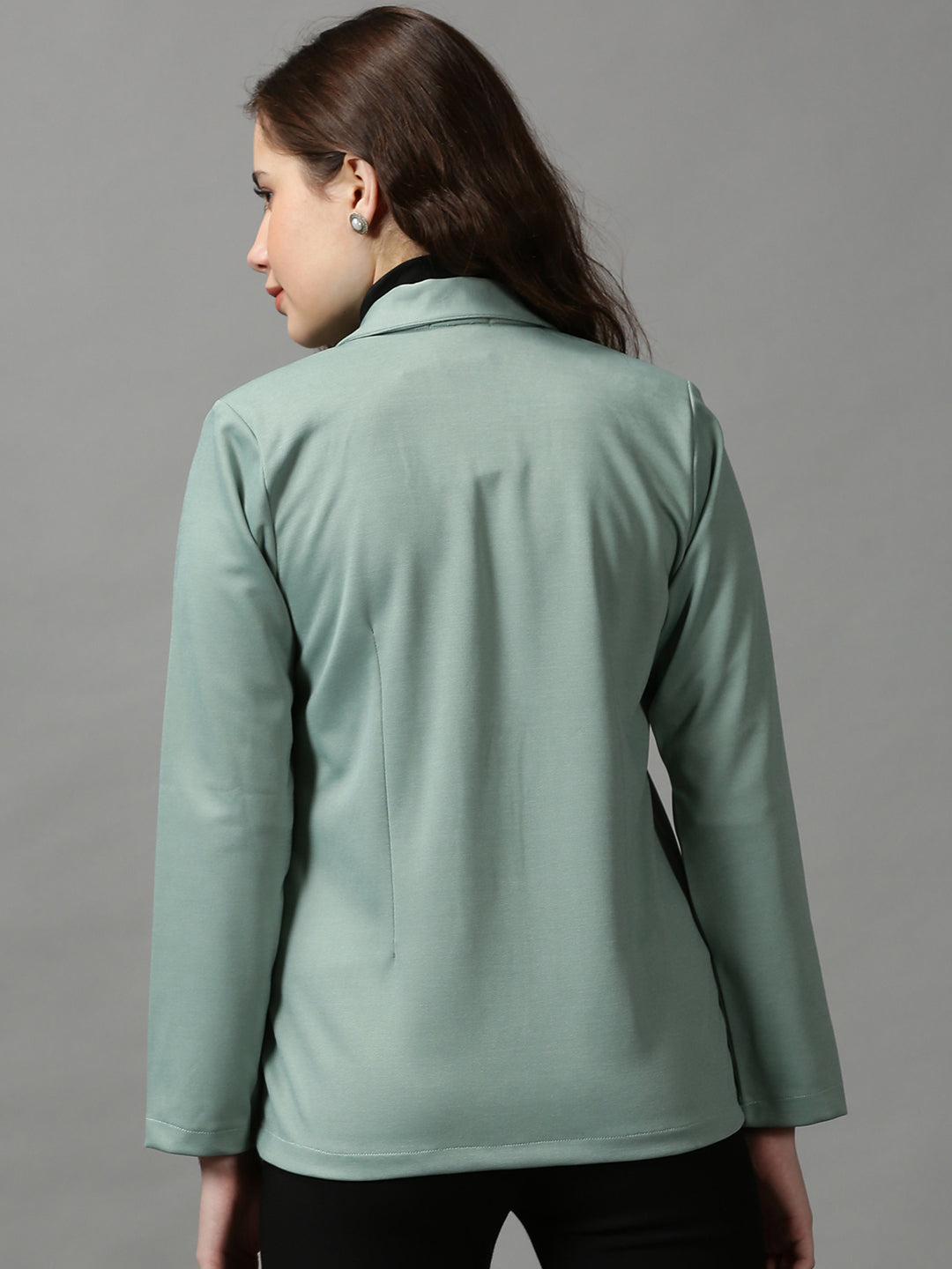 Women's Green Solid Open Front Blazer