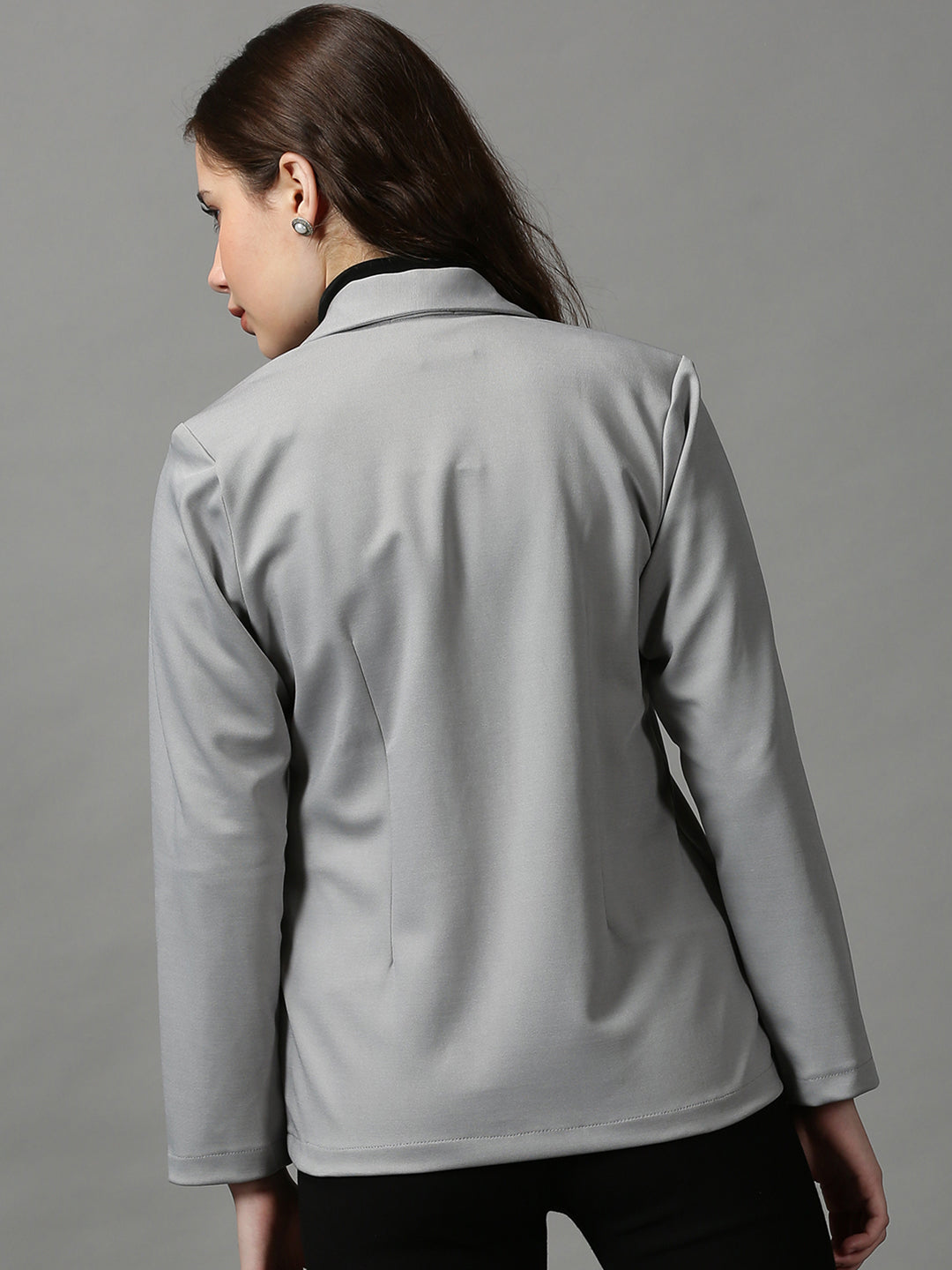 Women's Grey Solid Open Front Blazer
