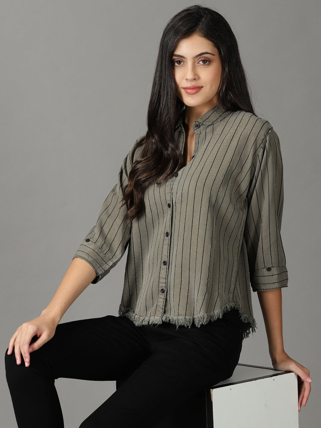 Women's Grey Striped Shirt