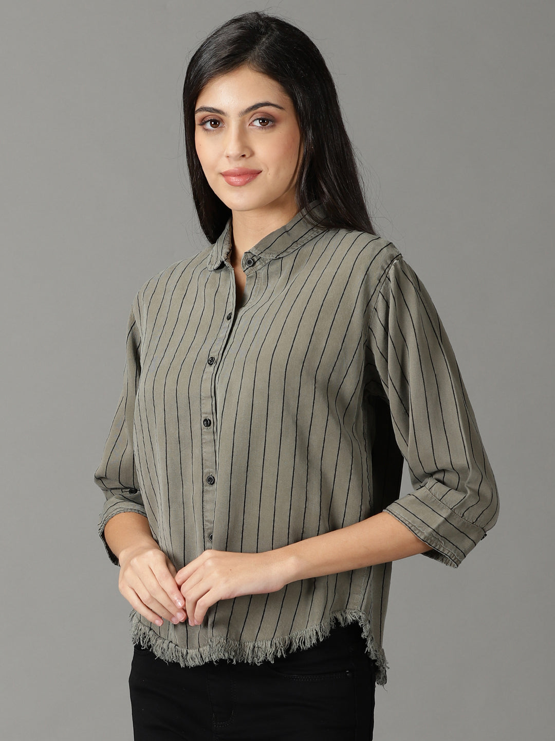 Women's Grey Striped Shirt