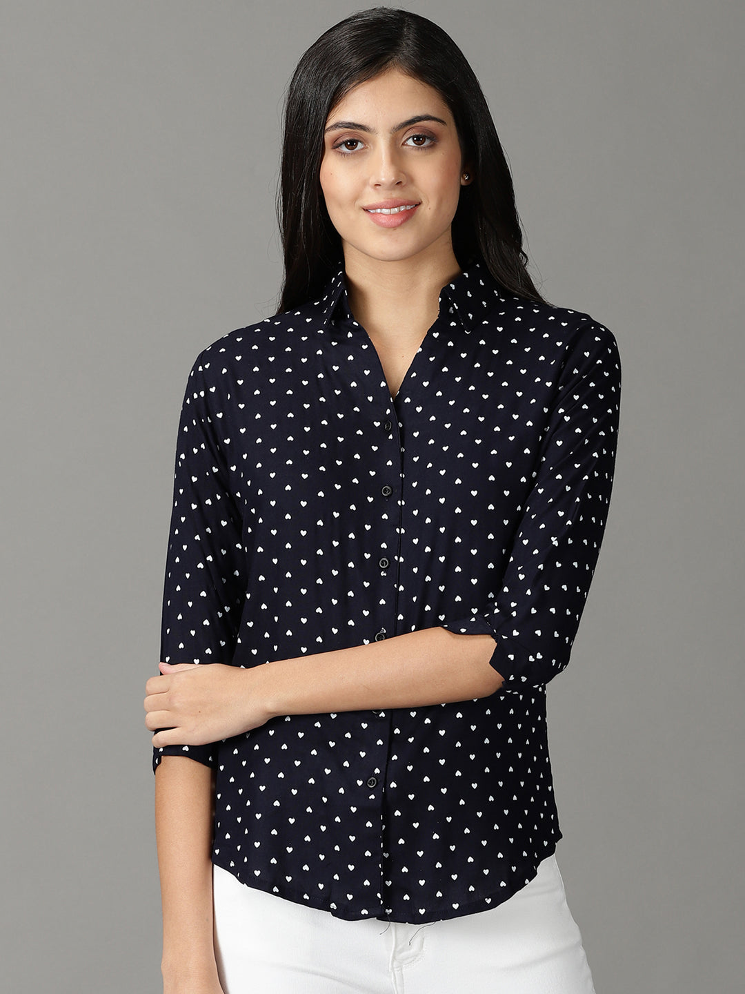 Women's Navy Blue Printed Shirt