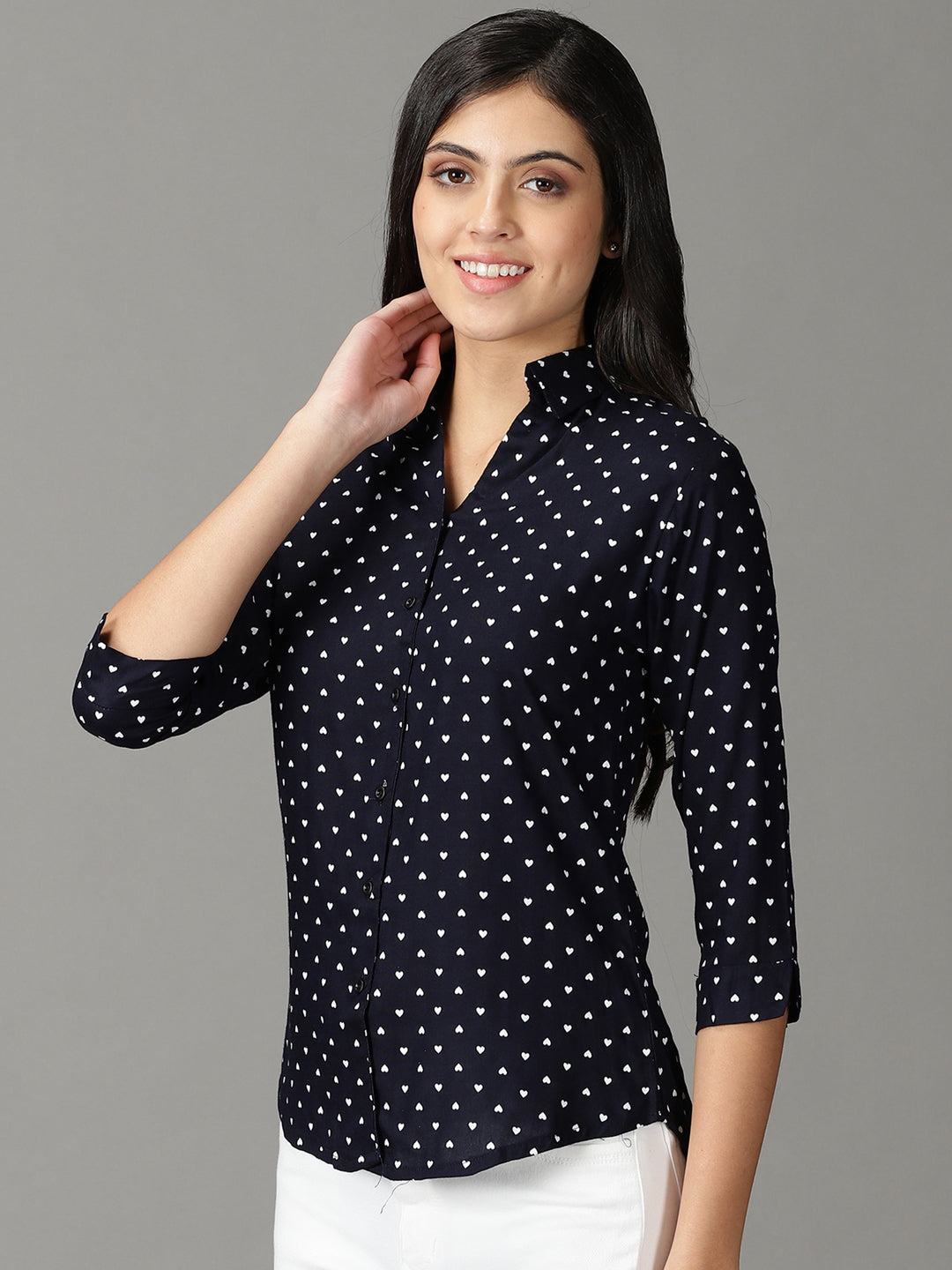 Women's Navy Blue Printed Shirt