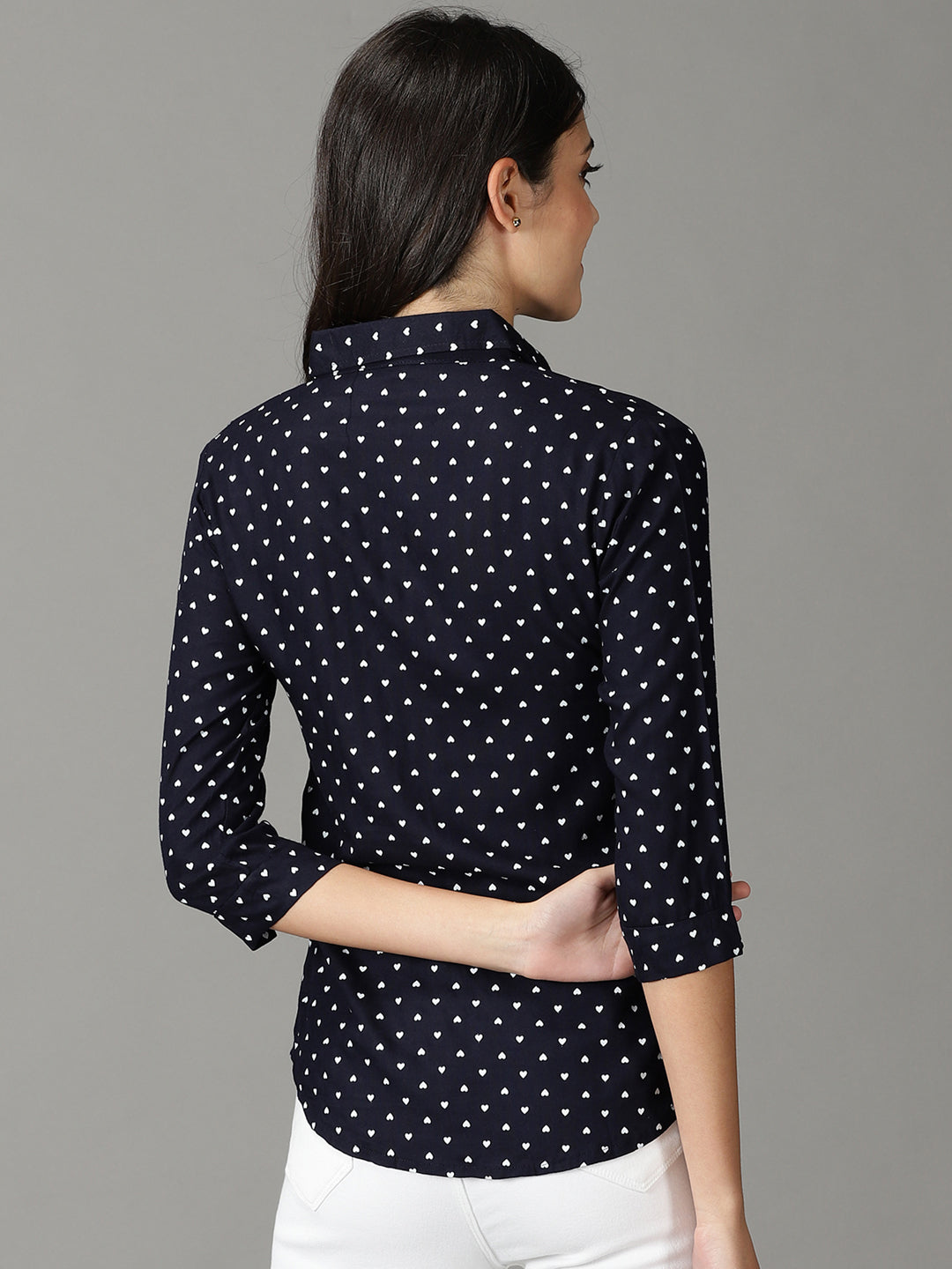 Women's Navy Blue Printed Shirt