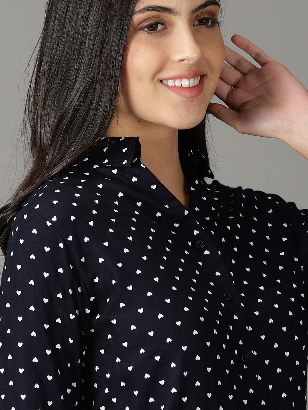 Women's Navy Blue Printed Shirt