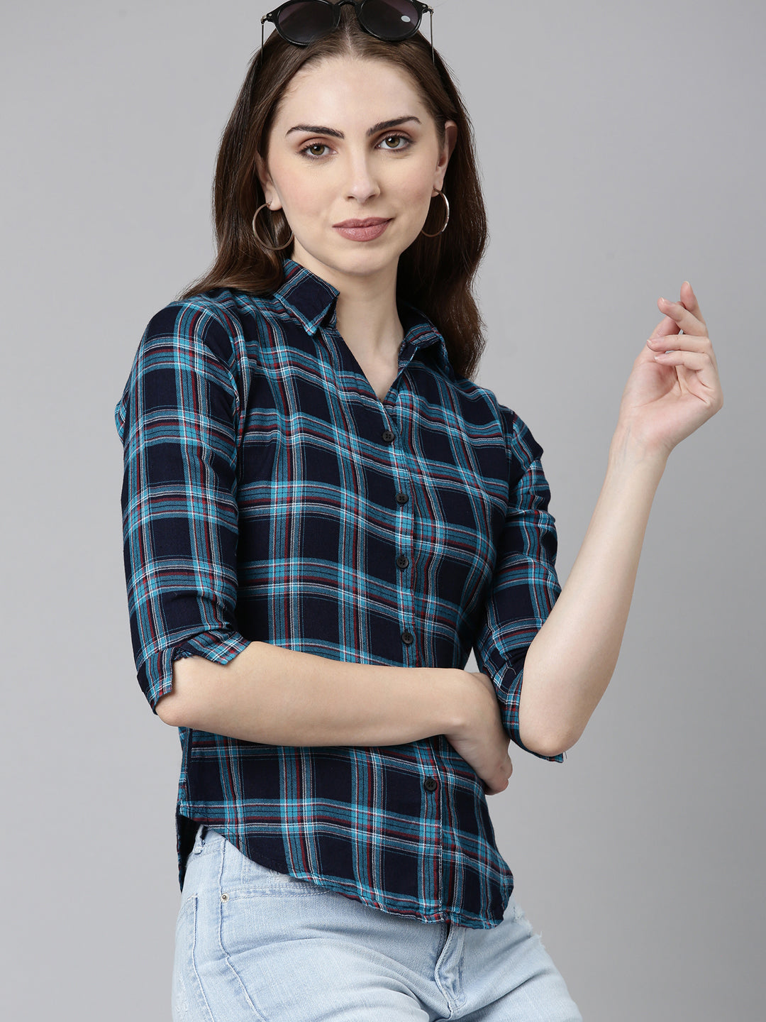 Women's Navy Blue Checked Shirt