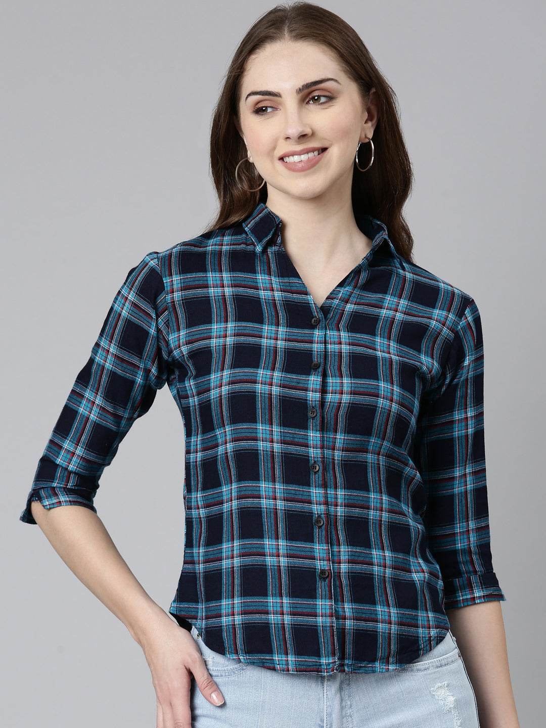 Women's Navy Blue Checked Shirt