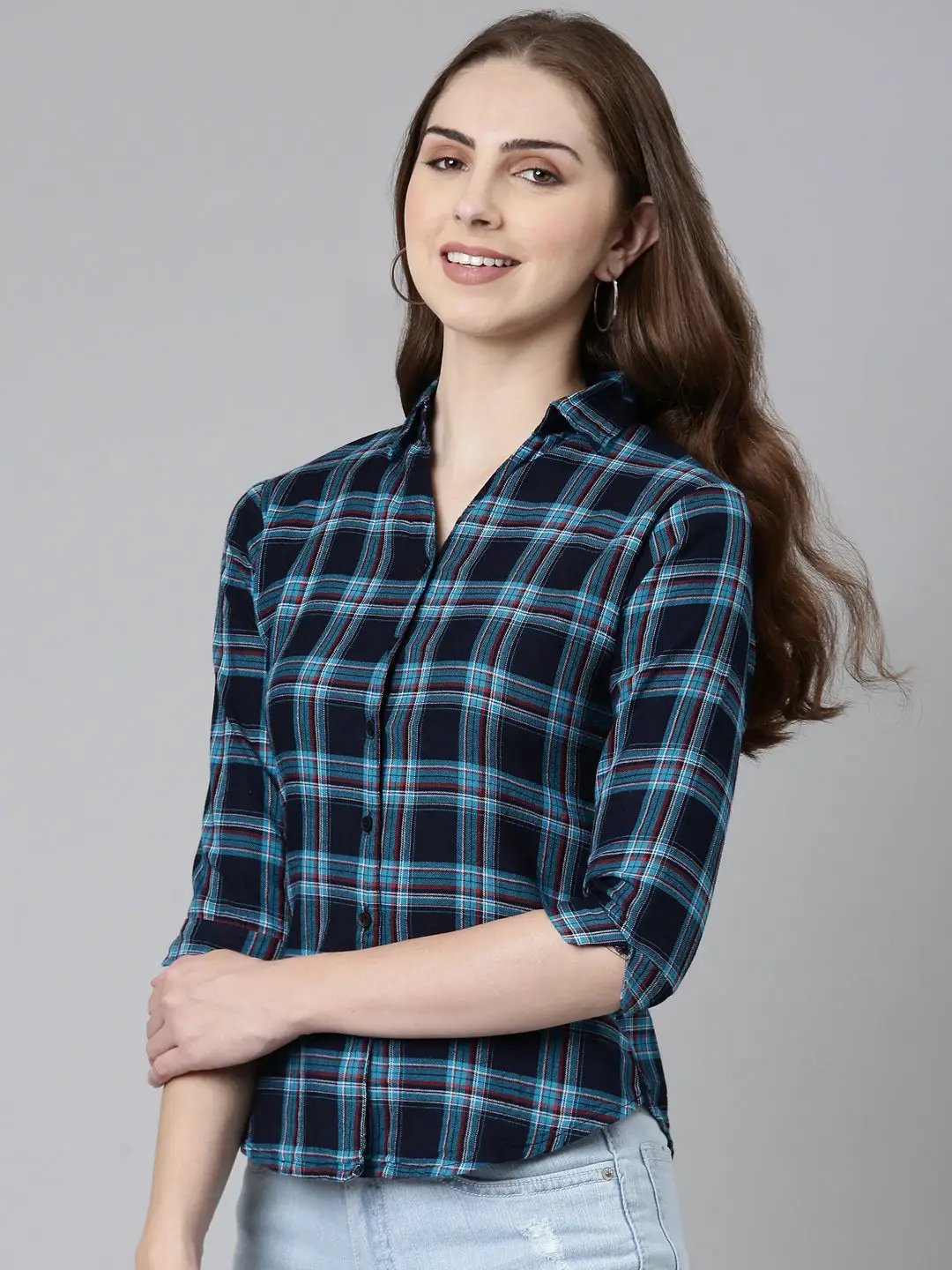 Women's Navy Blue Checked Shirt