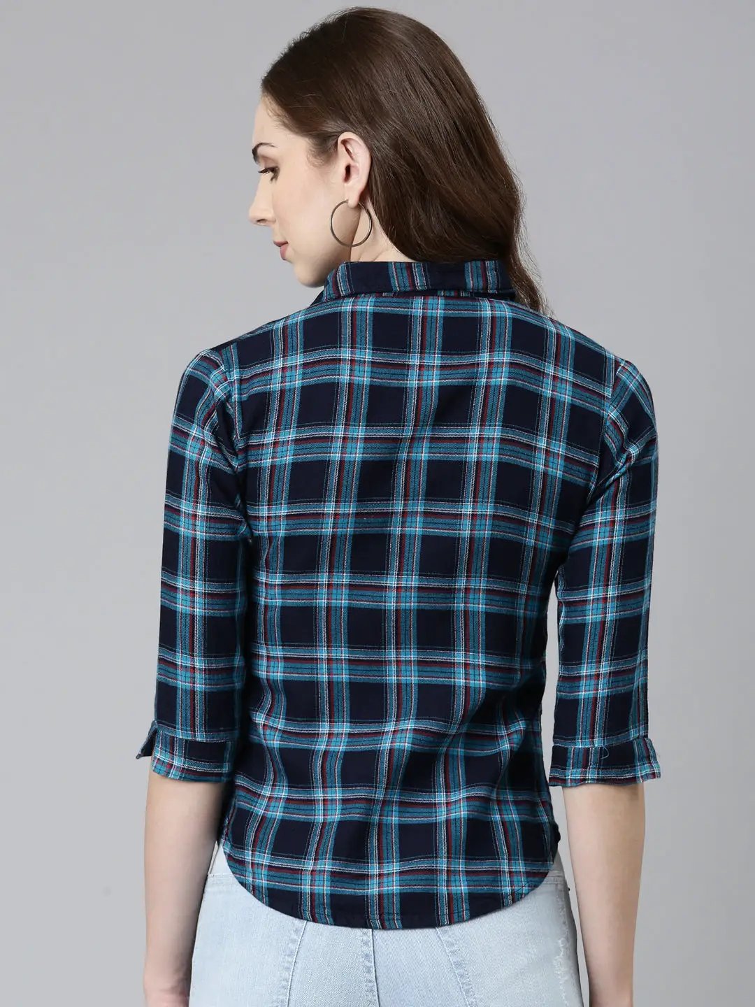 Women's Navy Blue Checked Shirt