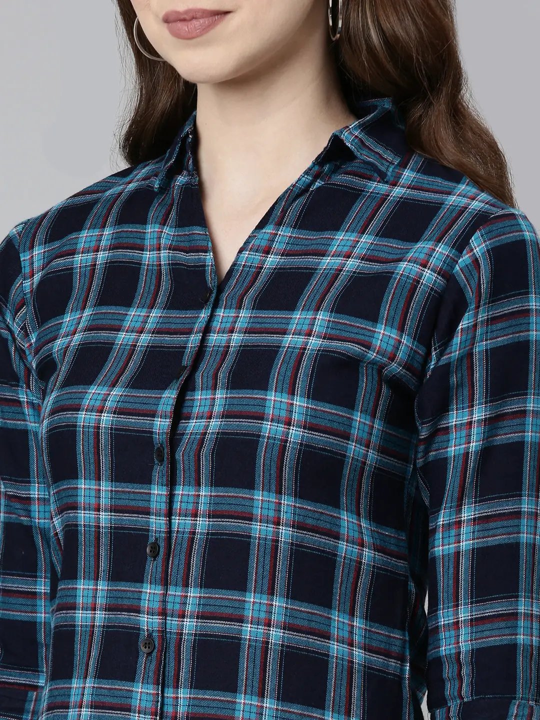Women's Navy Blue Checked Shirt