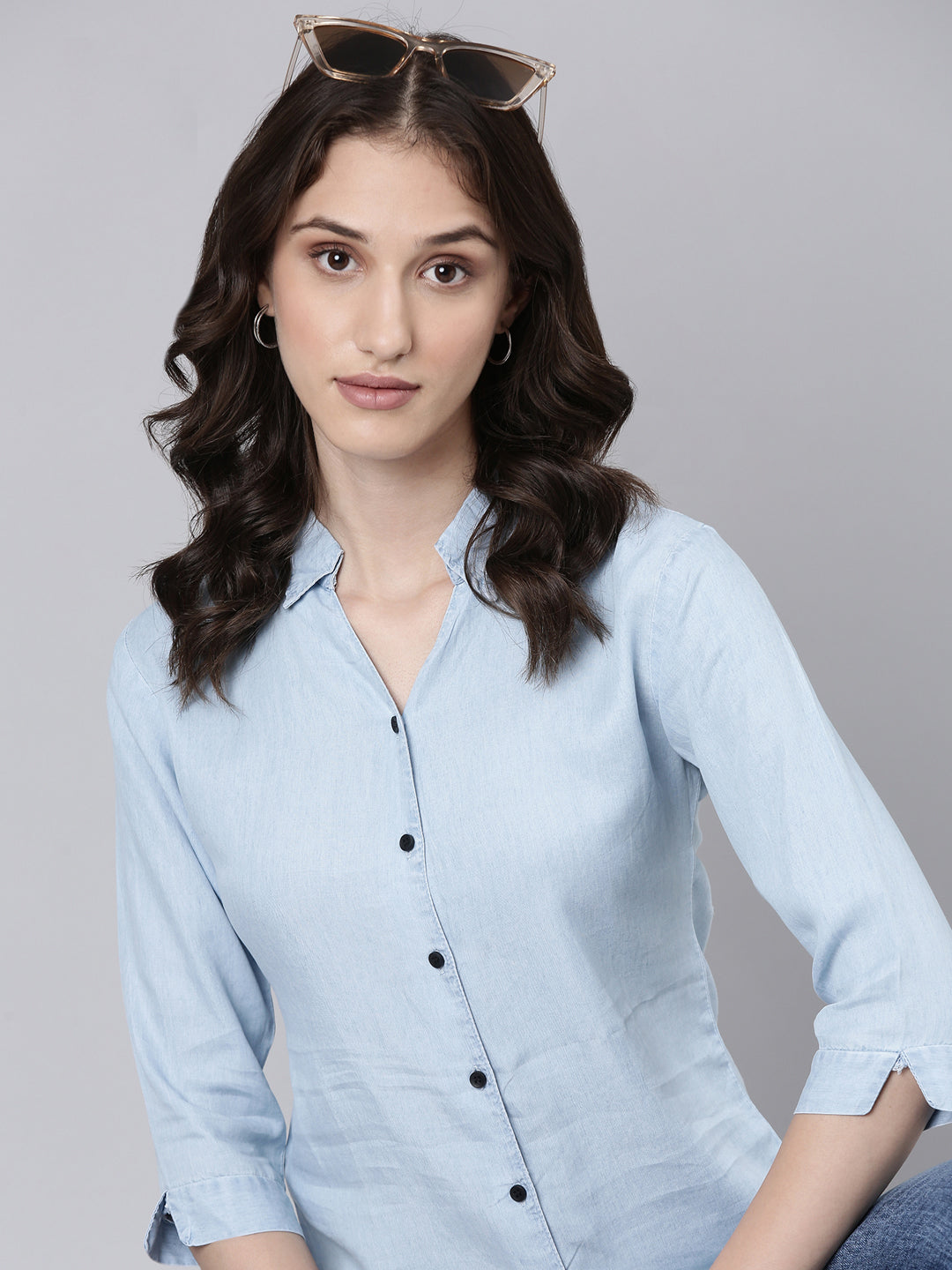 Women Blue Solid Shirt