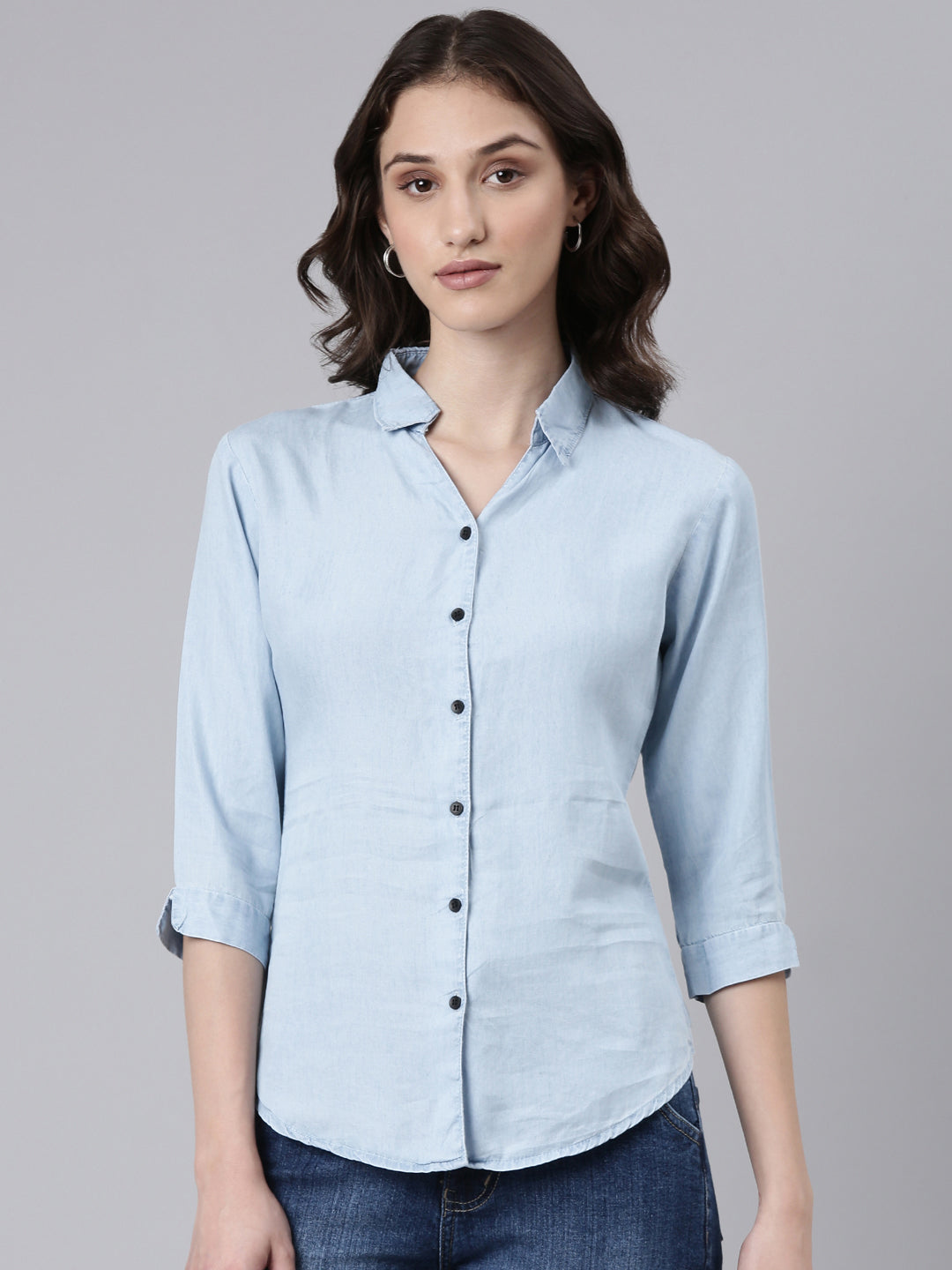 Women Blue Solid Shirt