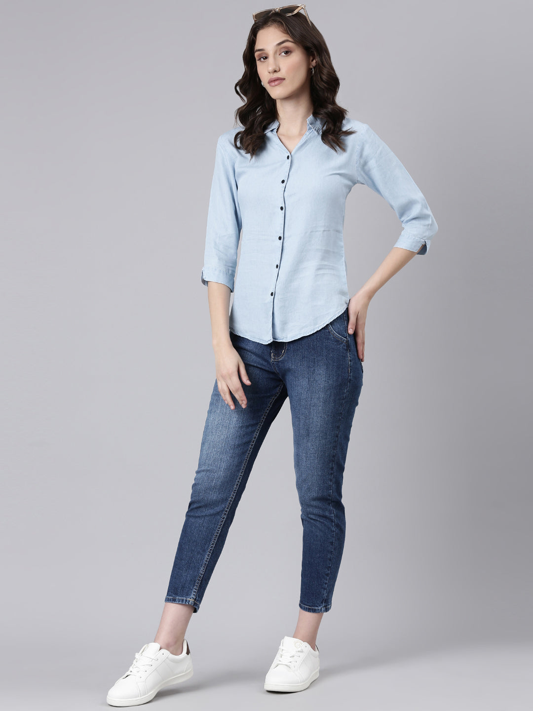 Women Blue Solid Shirt