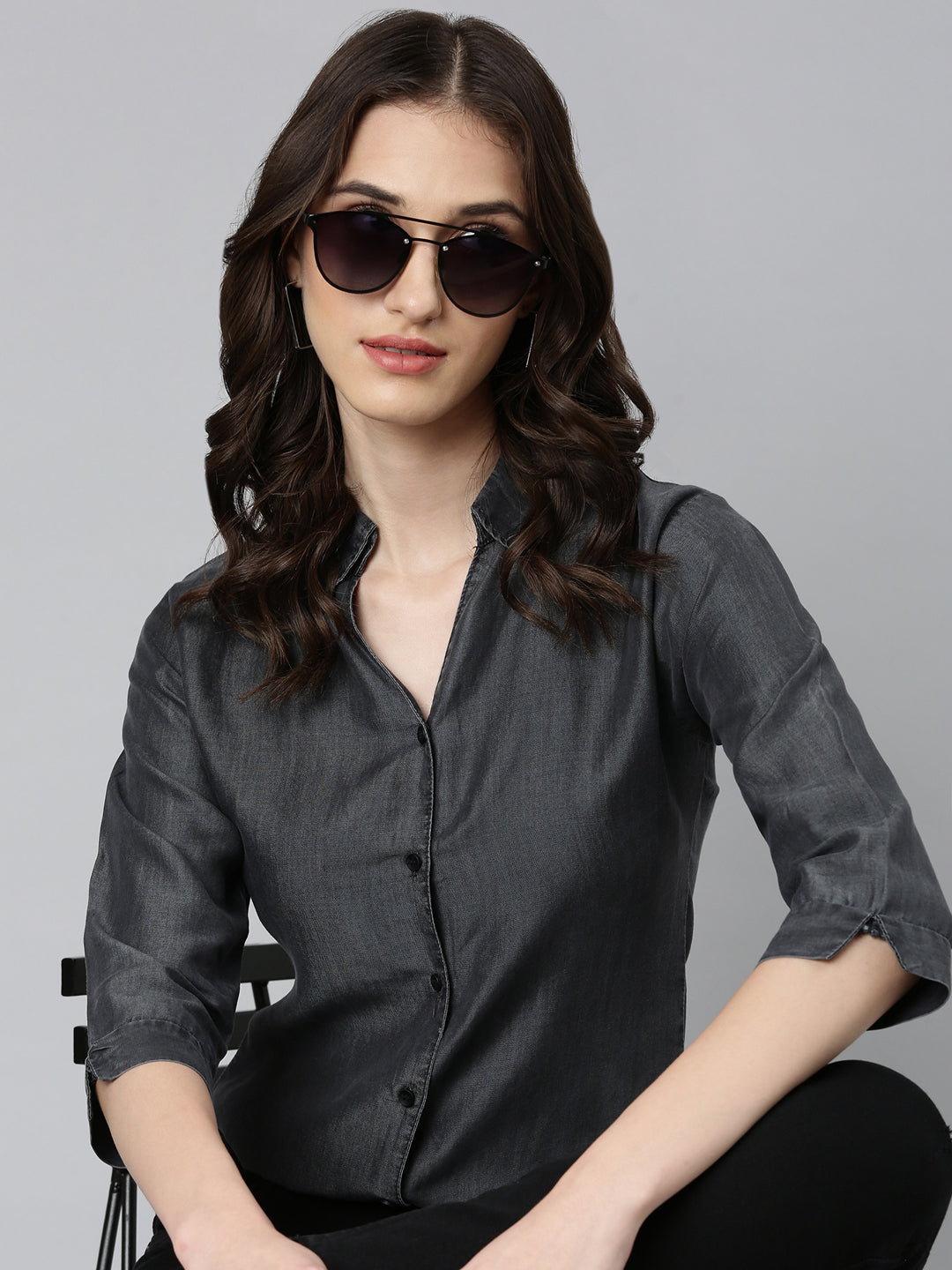 Women Grey Solid Shirt