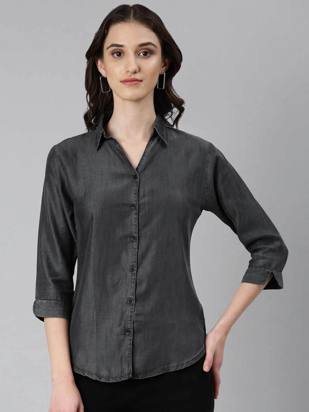 Women Grey Solid Shirt