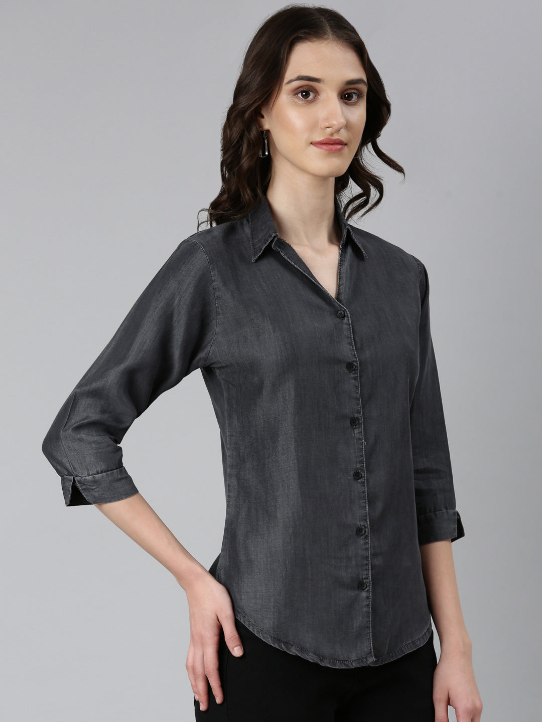 Women Grey Solid Shirt