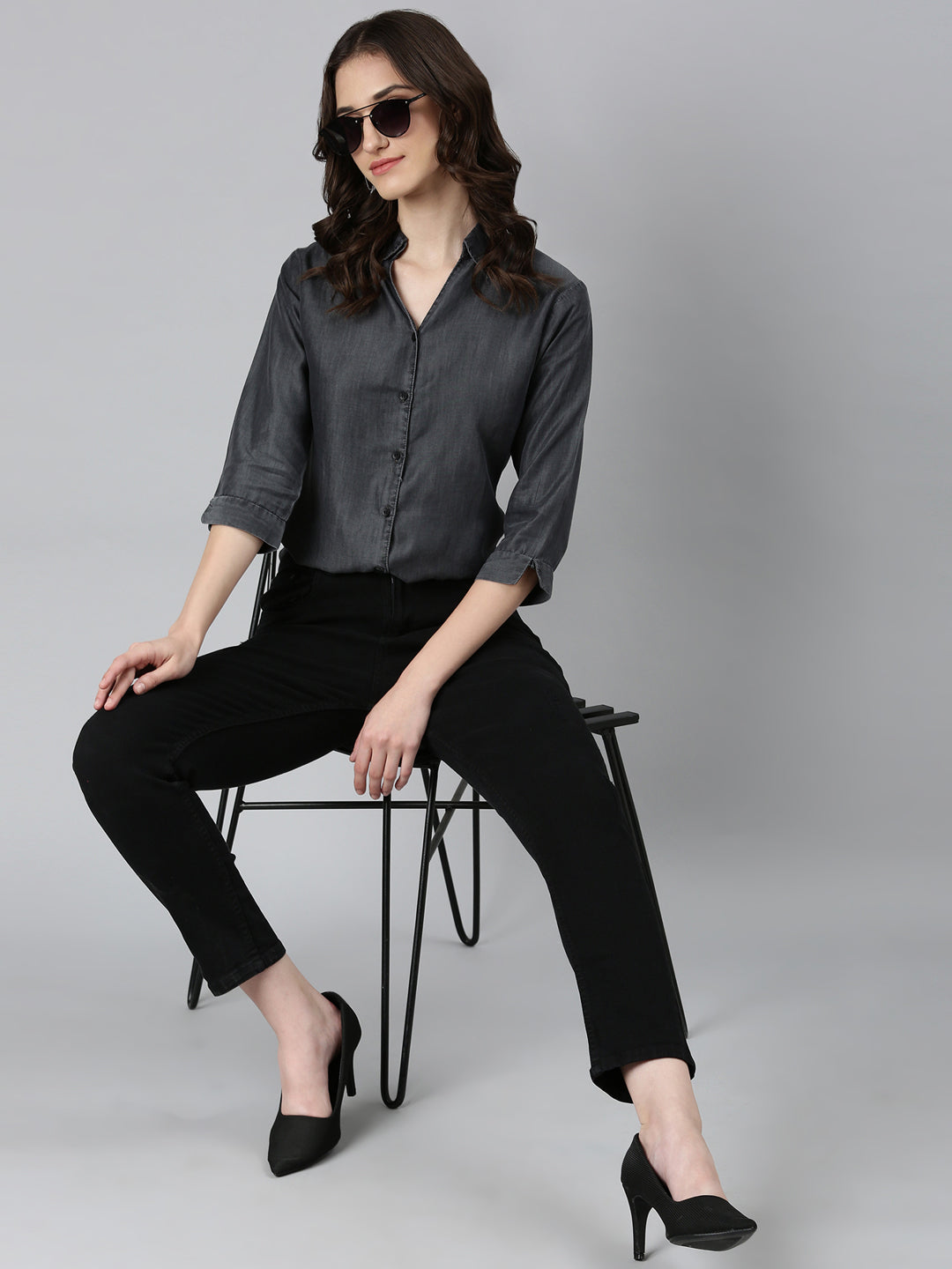 Women Grey Solid Shirt